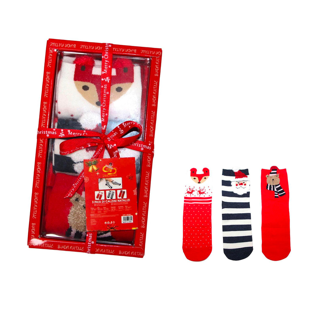 GD LOVES XMAS Set Regalo Calzini Natalizi Morbidi in Cotone – 3 o 4 Paia in Confezione Regalo con Fiocco  Fantasie Invernali e Natalizie
