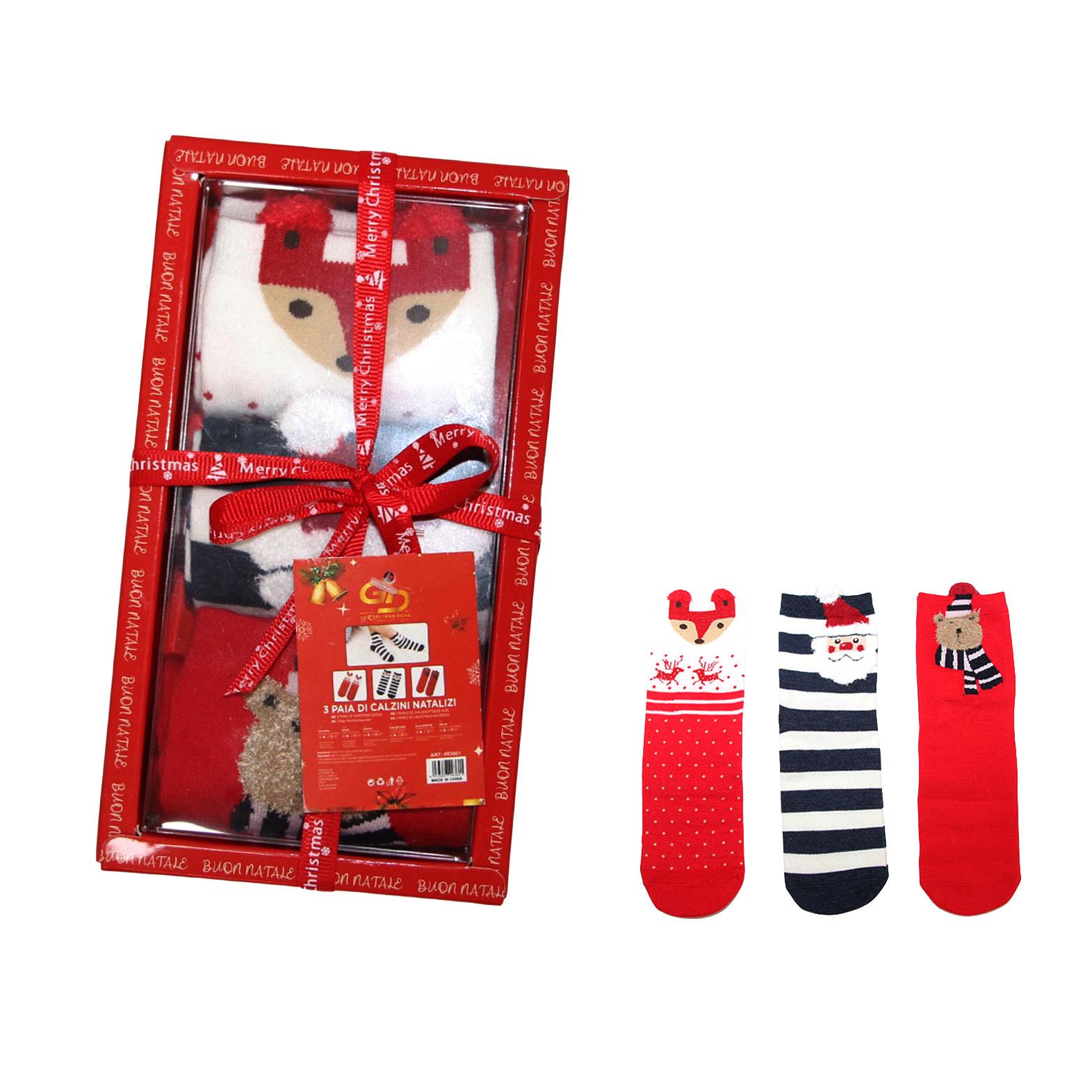 GD LOVES XMAS Set Regalo Calzini Natalizi Morbidi in Cotone – 3 o 4 Paia in Confezione Regalo con Fiocco  Fantasie Invernali e Natalizie