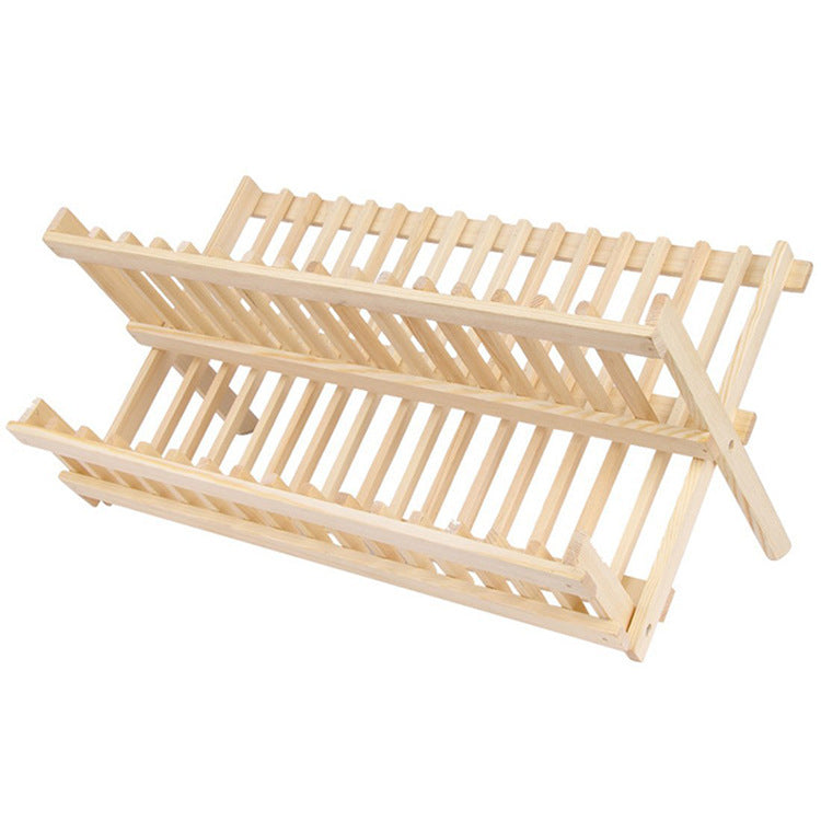 Scolapiatti in Bambù Pieghevole a 2 Ripiani, Portapiatti da Cucina Salvaspazio, 34cm Altezza, Naturale