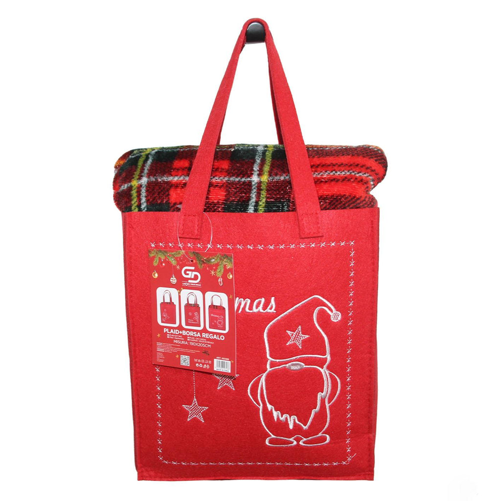 GD LOVES XMAS Set Regalo Natalizio con Plaid in Pile Morbido Borsa Regalo Tessuto Decorata Piccolo 120×150 cm Grande 190×205 cm Ideale per Regali Natalizi