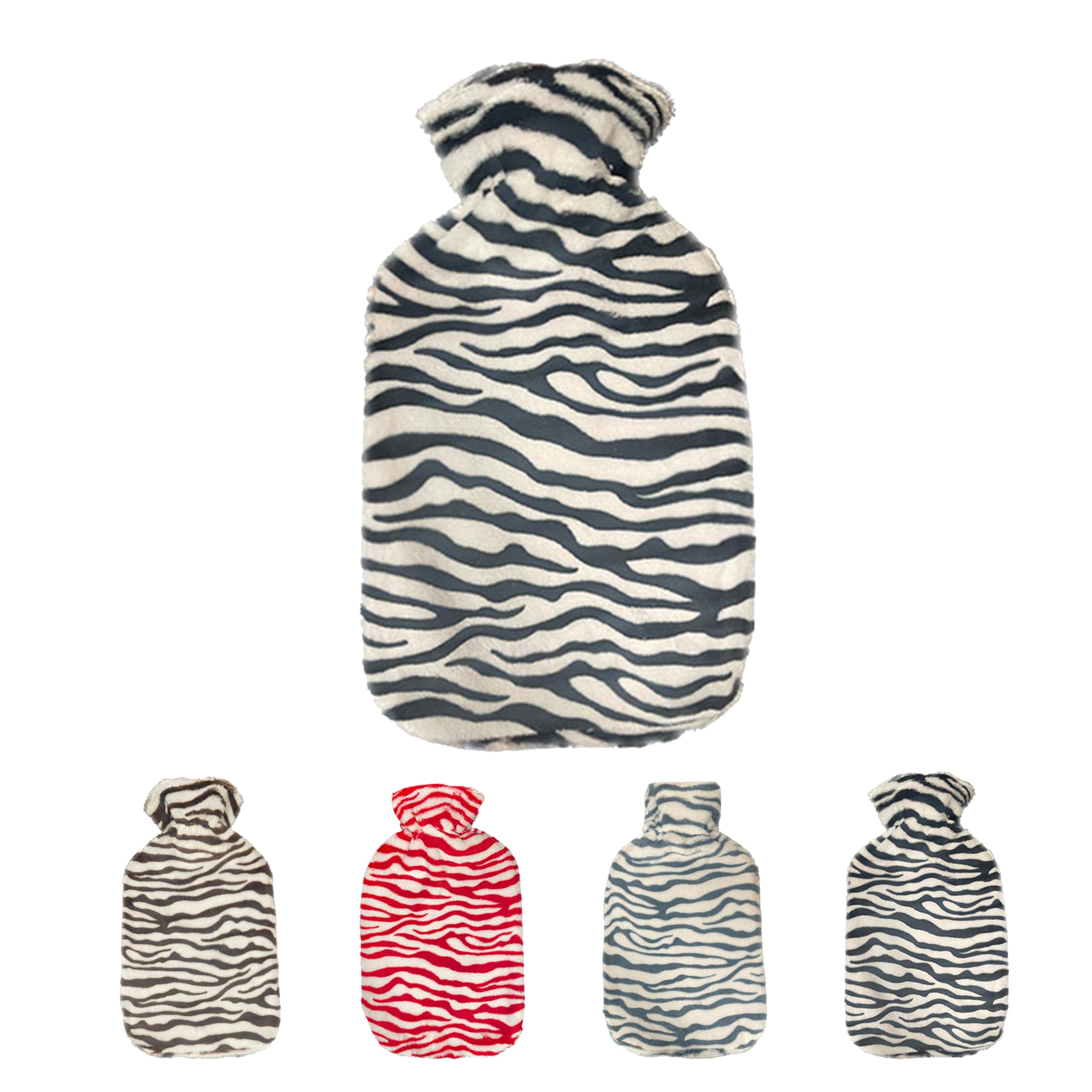 GD LOVES YOUR HOME Borsa dell'Acqua Calda in Peluche, Copertura Morbida Premium, Allevia Dolore, Disponibile in 4 Colori.stampa zebrata