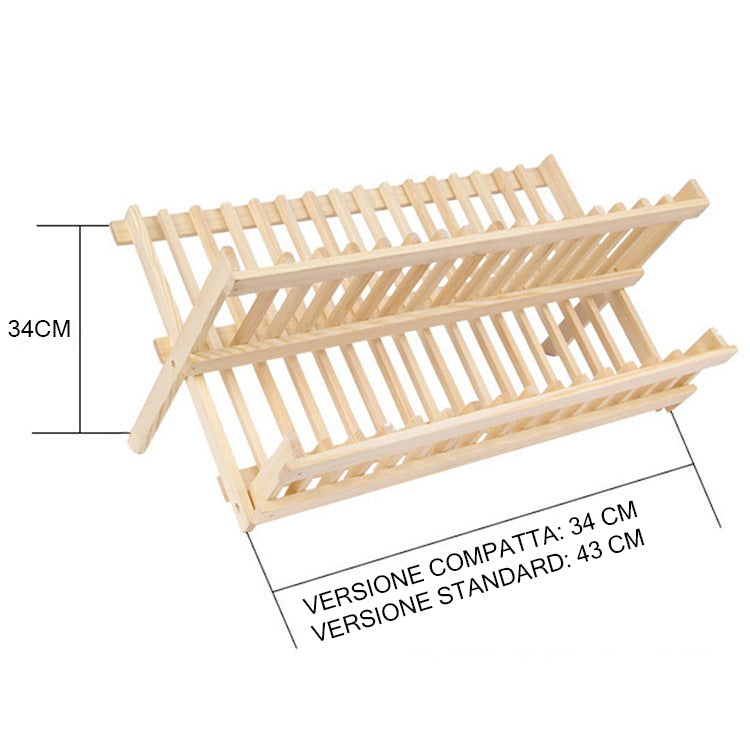 Scolapiatti in Bambù Pieghevole a 2 Ripiani, Portapiatti da Cucina Salvaspazio, 34cm Altezza, Naturale