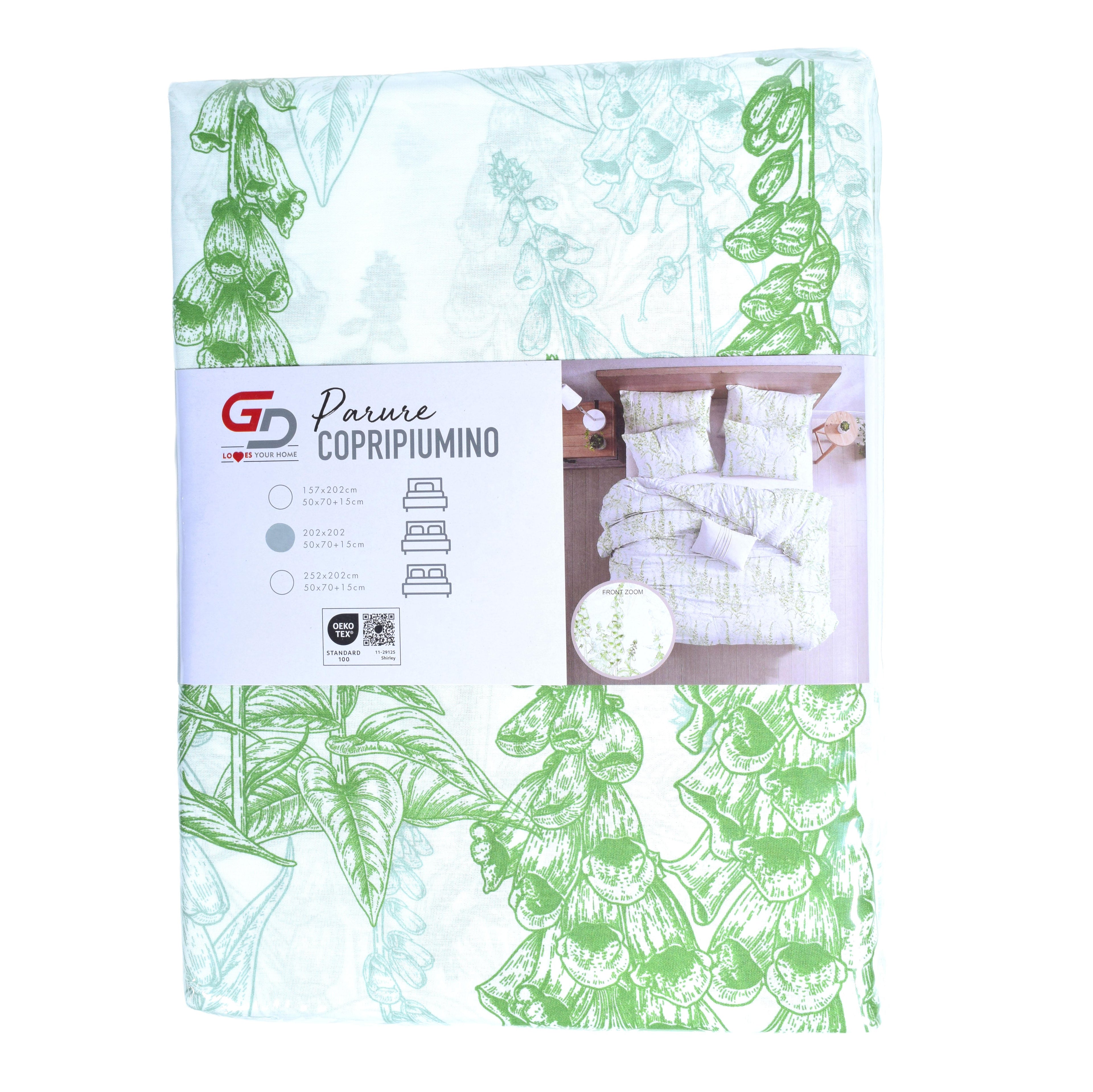 Parure Copripiumino GD LOVES YOUR HOME Fantasie Giardino di Peonie & Verde Botanico – Set 2 o 3 Pezzi con Federe – 3 Misure – Morbido, Traspirante, Anti-pilling e Lavabile in Lavatrice