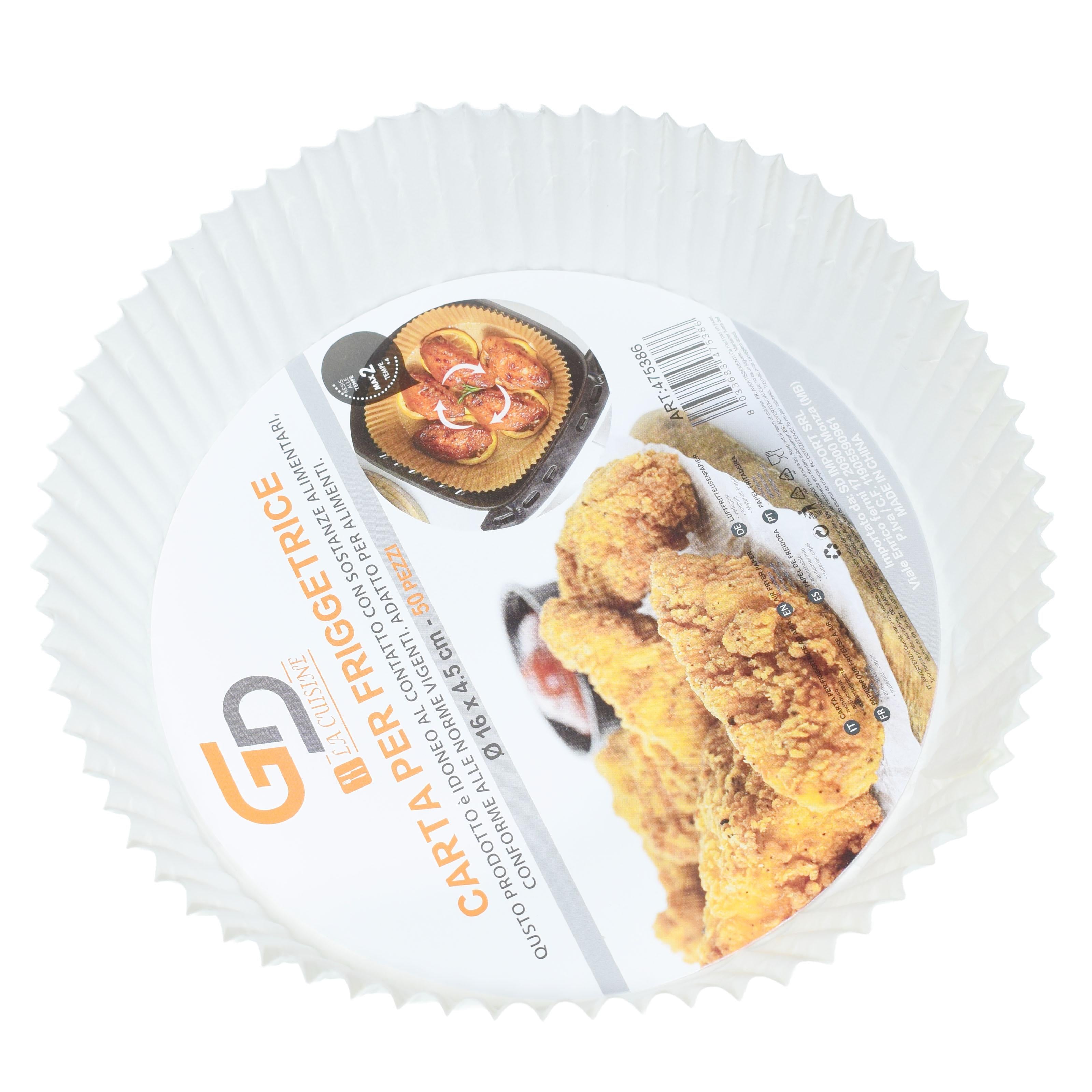 Teglie in Carta Monouso per Friggitrice ad Aria GD LA CUISINE 50 Pezzi  Ronde 16–20cm e Quadrate 16cm | Carta Oleata Antiaderente, Impermeabile e Resistente alle Alte Temperature | Ideali per Airfryer e Forno