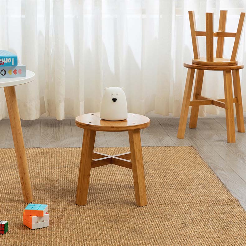 Sgabello Rotondo in Bambù Naturale | Seduta Compatta Multiuso per Casa e Bagno