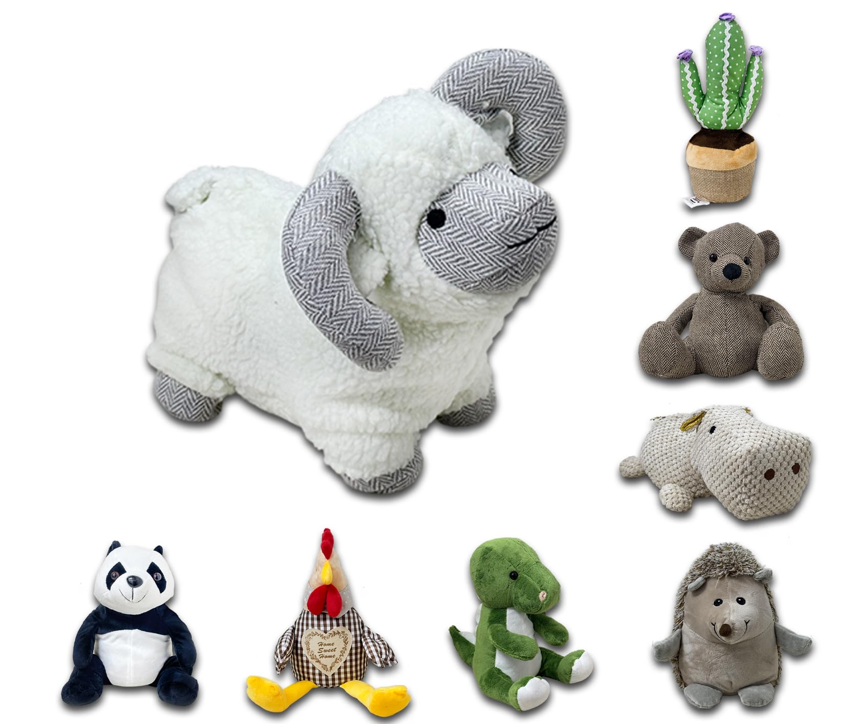 GD LOVES YOUR HOME Fermaporta decorativo appesantito H 25 cm – 8 Modelli (Ariete, Ippopotamo, Riccio, Cactus, Gallina, Dinosauro, Orsetto, Panda) – Tessuto bouclé/tweed/peluche con base morbida antigraffio – Fermaporta decorativo anti-spifferi per interni