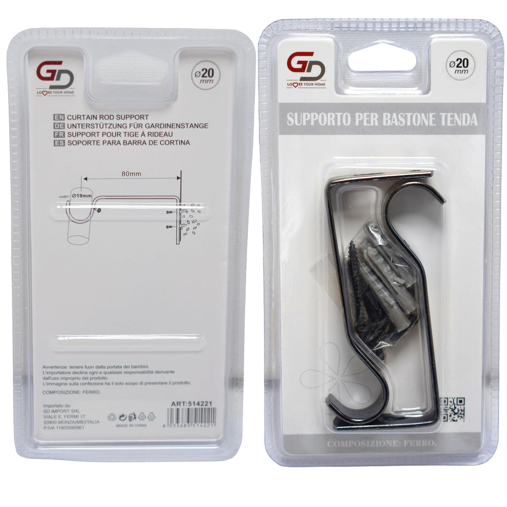 GD LOVES YOUR HOME Supporto per Bastone Tenda in Metallo – Set 2 Pezzi – Staffe da Parete per Asta Ø fino a 20 mm – Fissaggio a Vite – per Cucina e Casa