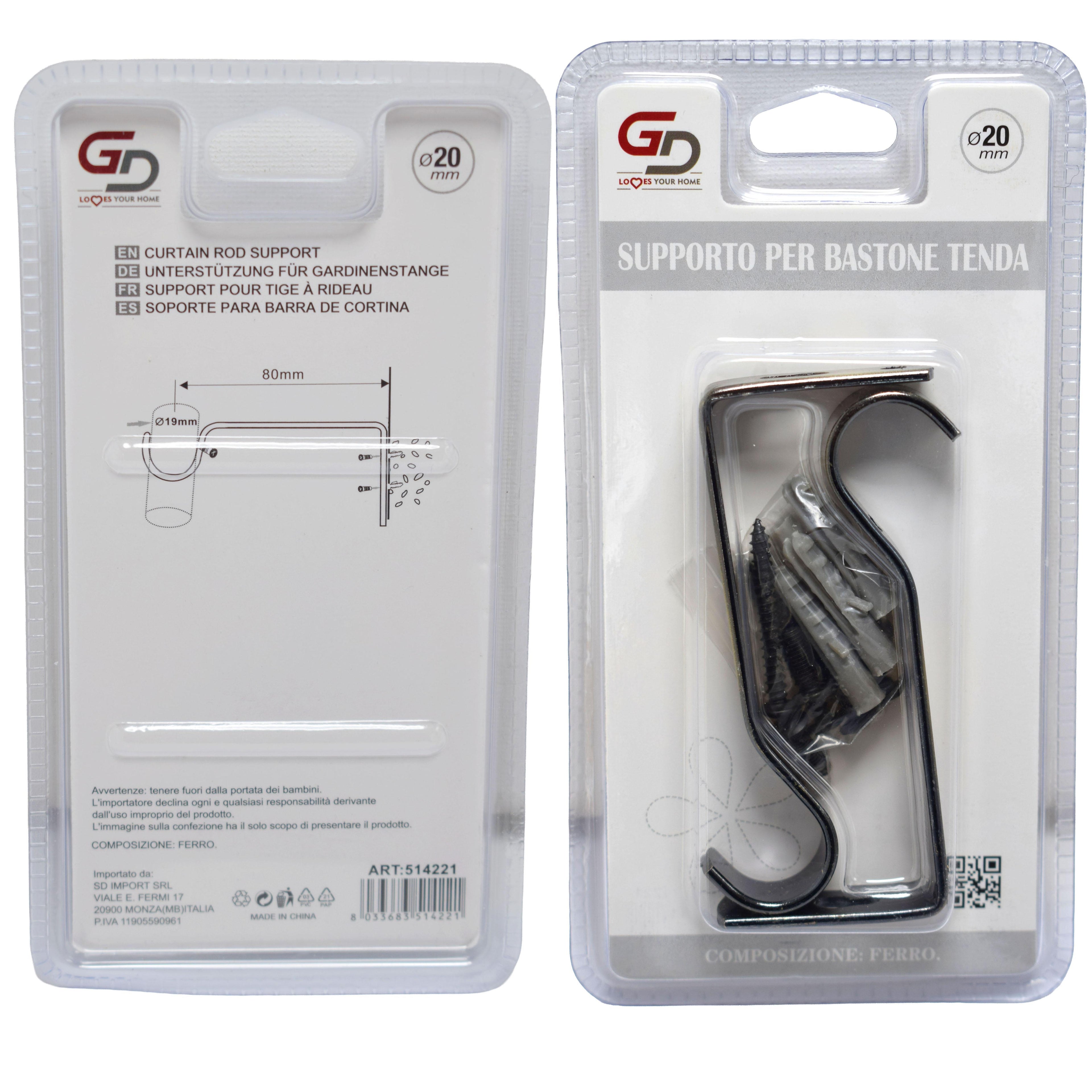 GD LOVES YOUR HOME Supporto per Bastone Tenda in Metallo – Set 2 Pezzi – Staffe da Parete per Asta Ø fino a 20 mm – Fissaggio a Vite – per Cucina e Casa