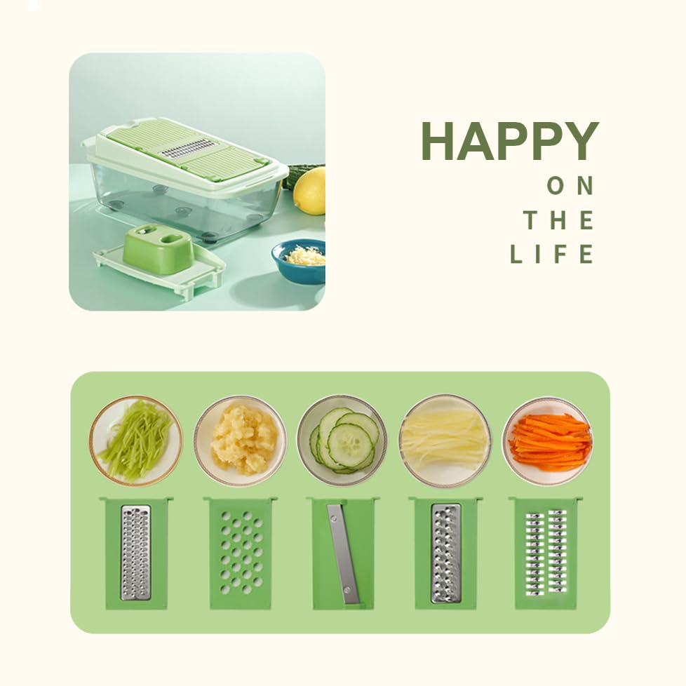 GD LOVES YOUR HOME Grattugia Multifunzione 5 in 1 con Contenitore – Affettatrice Manuale Professionale per Julienne, Patate, Zucchine, Carote, Cipolle e Formaggi – Lame in Acciaio Inox