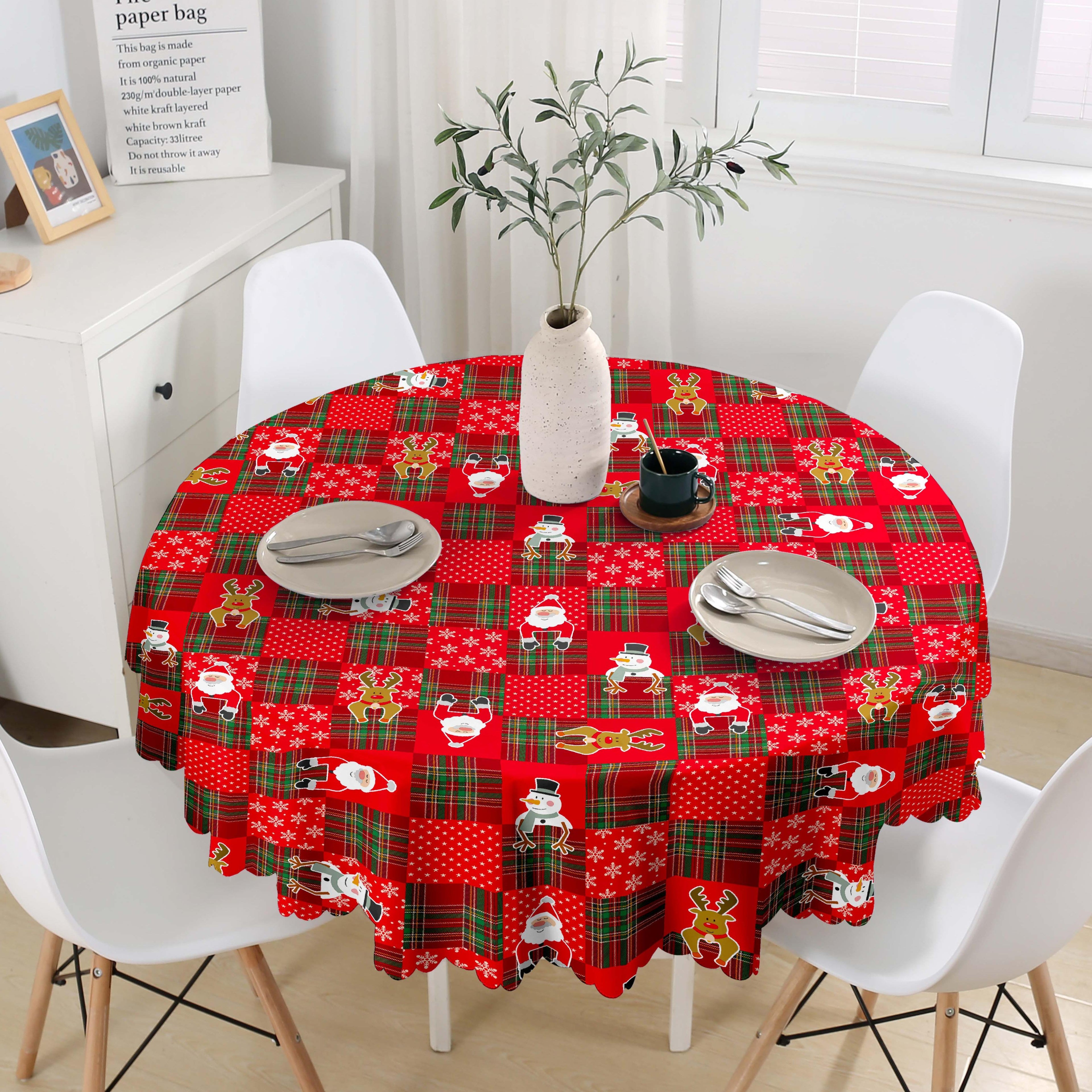 GD LOVES XMAS Tovaglia Natalizia Rotonda Ø140 cm in PVC Premium Antimacchia | Impermeabile, Facile da Pulire, Decorazione Casa Natalizia