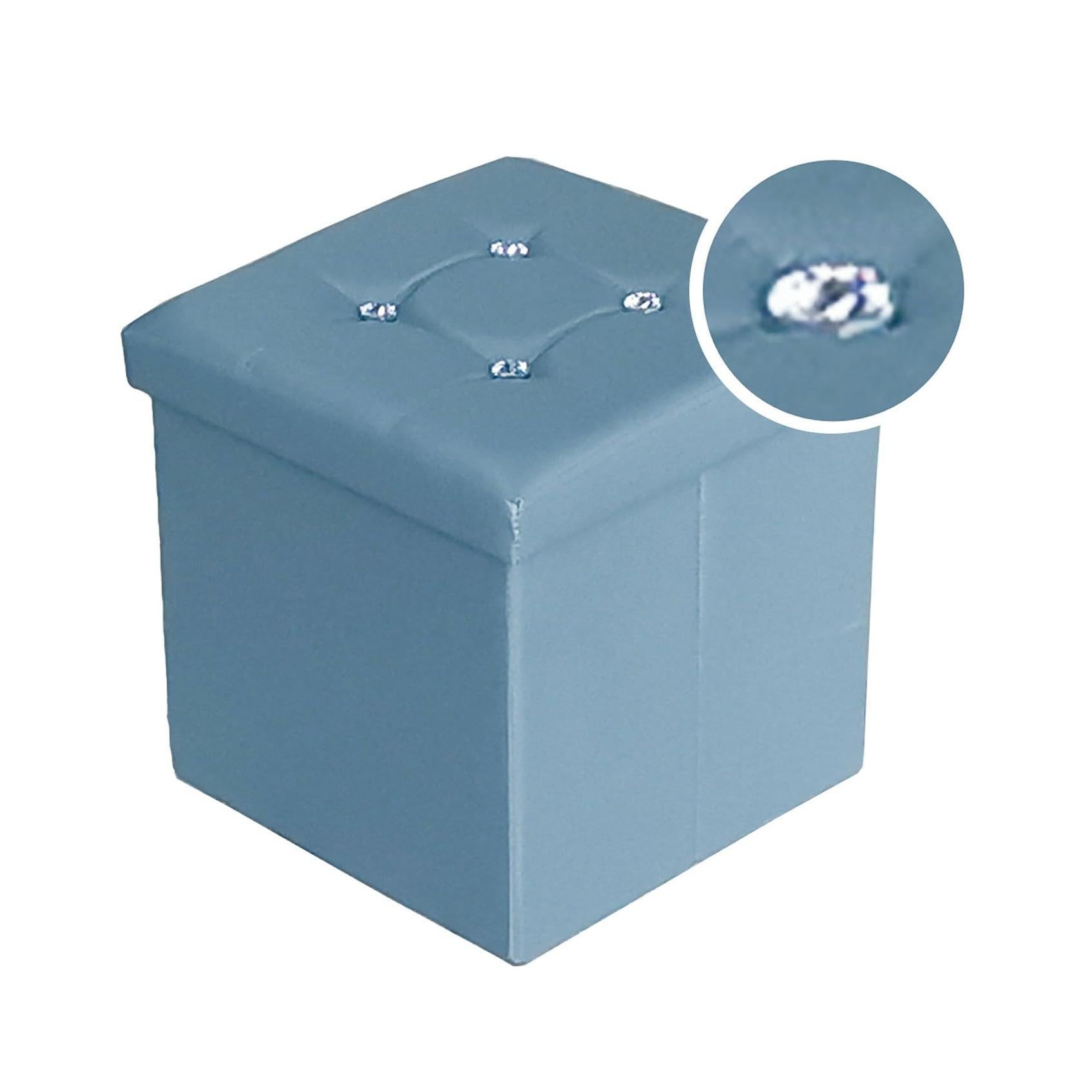 GD LOVES YOUR HOME – Pouf Pieghevole in Ecopelle con Pietre Decorative, Contenitore Portaoggetti e Sgabello Imbottito – 38×38×38 cm, Disponibile in 4 Eleganti Colori