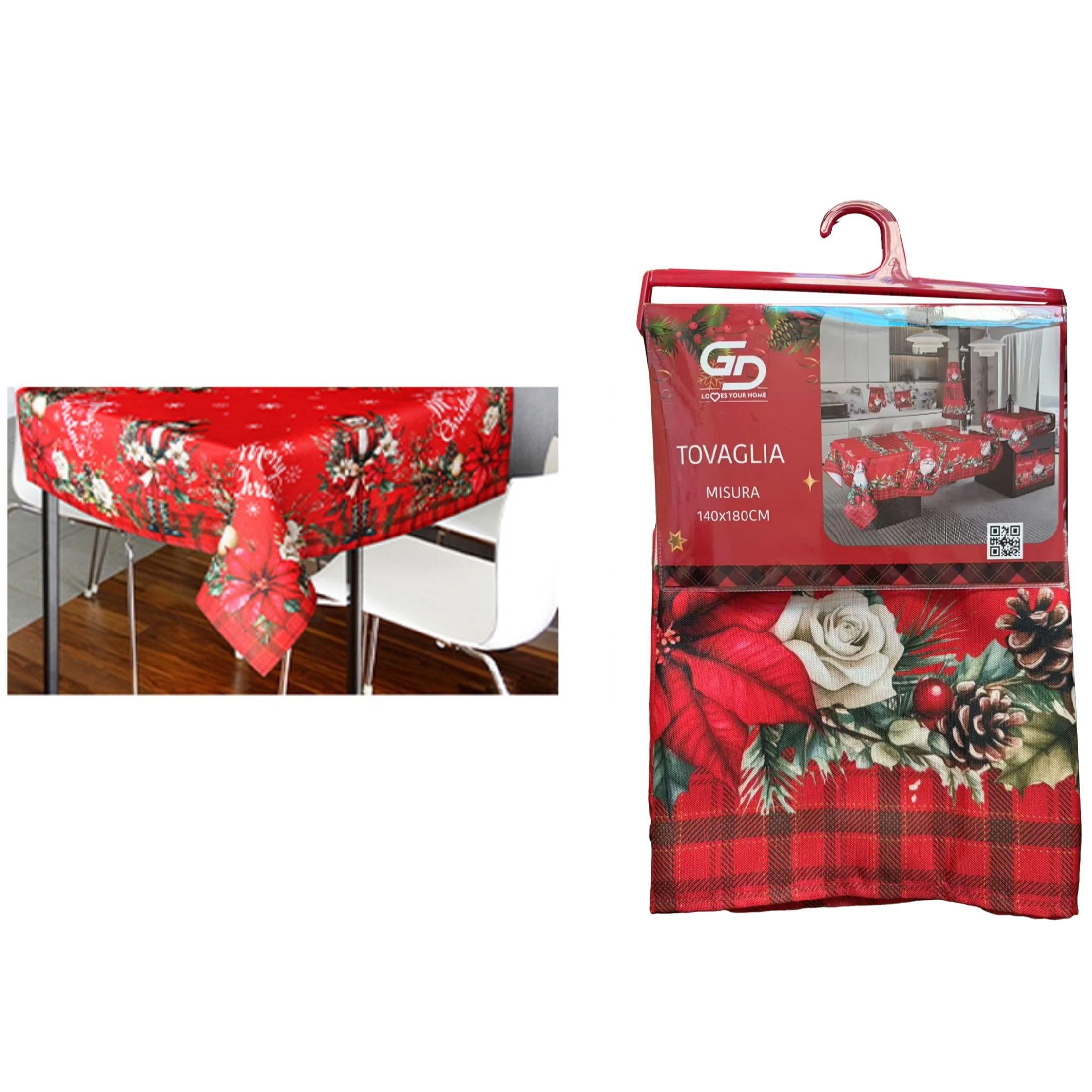 GD LOVES XMAS Tovaglia Natalizia 140X180CM Decorazione Tavola Festiva in Stile Elegante con Dettagli Oro e Argento