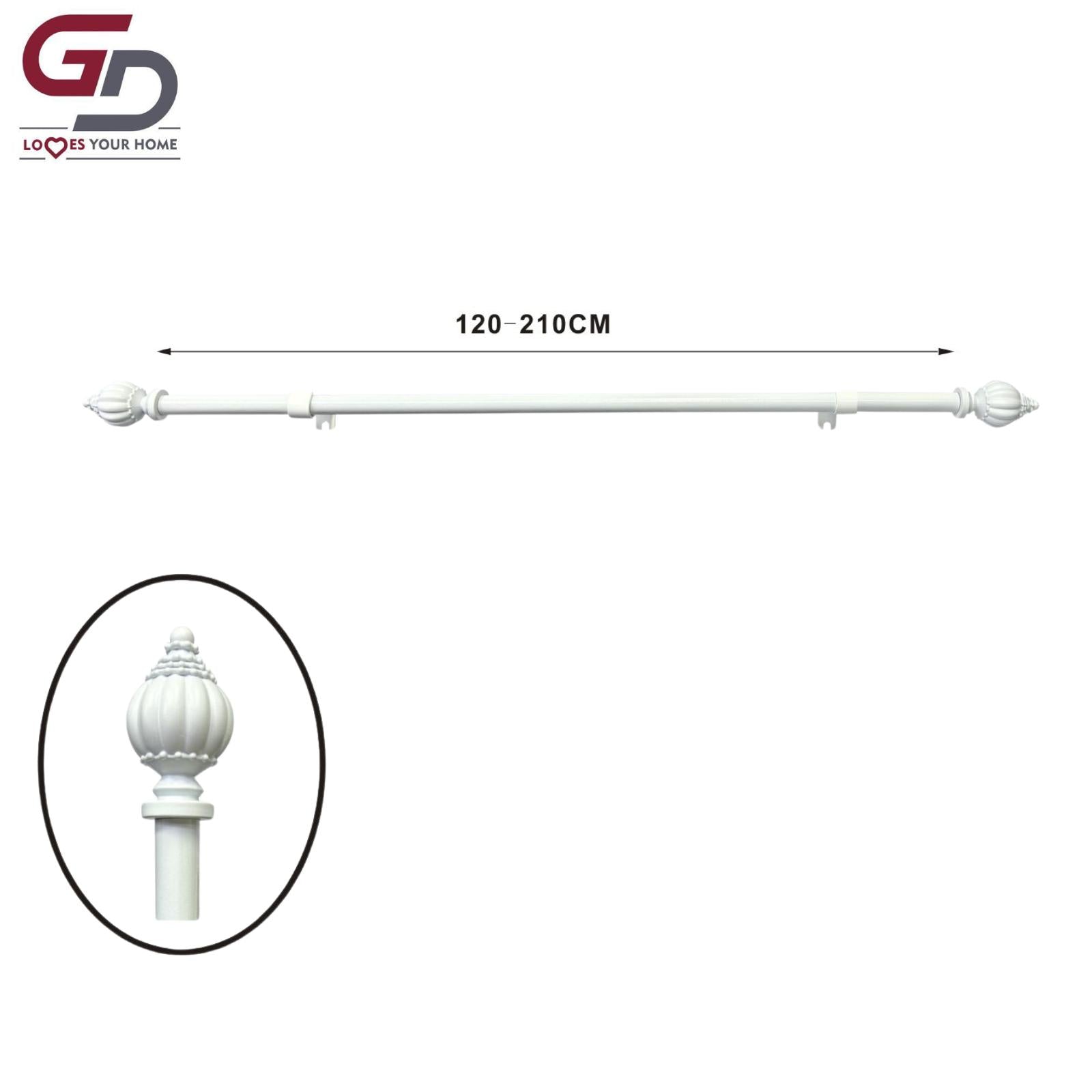 Bastone per tende / asta per tende estendibile in resina e ferro. Da 70-120 cm o 120-210 cm colore oro, argento, bianco o nero