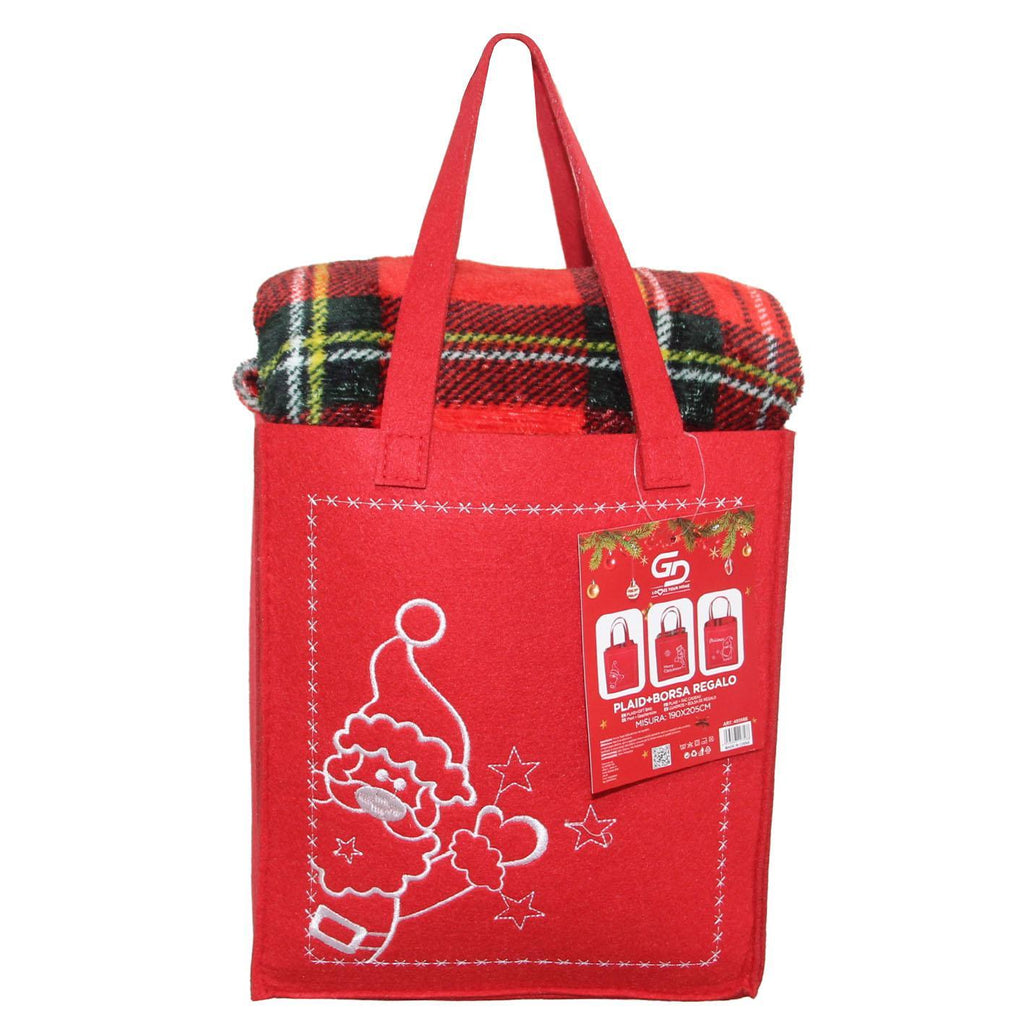 GD LOVES XMAS Set Regalo Natalizio con Plaid in Pile Morbido Borsa Regalo Tessuto Decorata Piccolo 120×150 cm Grande 190×205 cm Ideale per Regali Natalizi