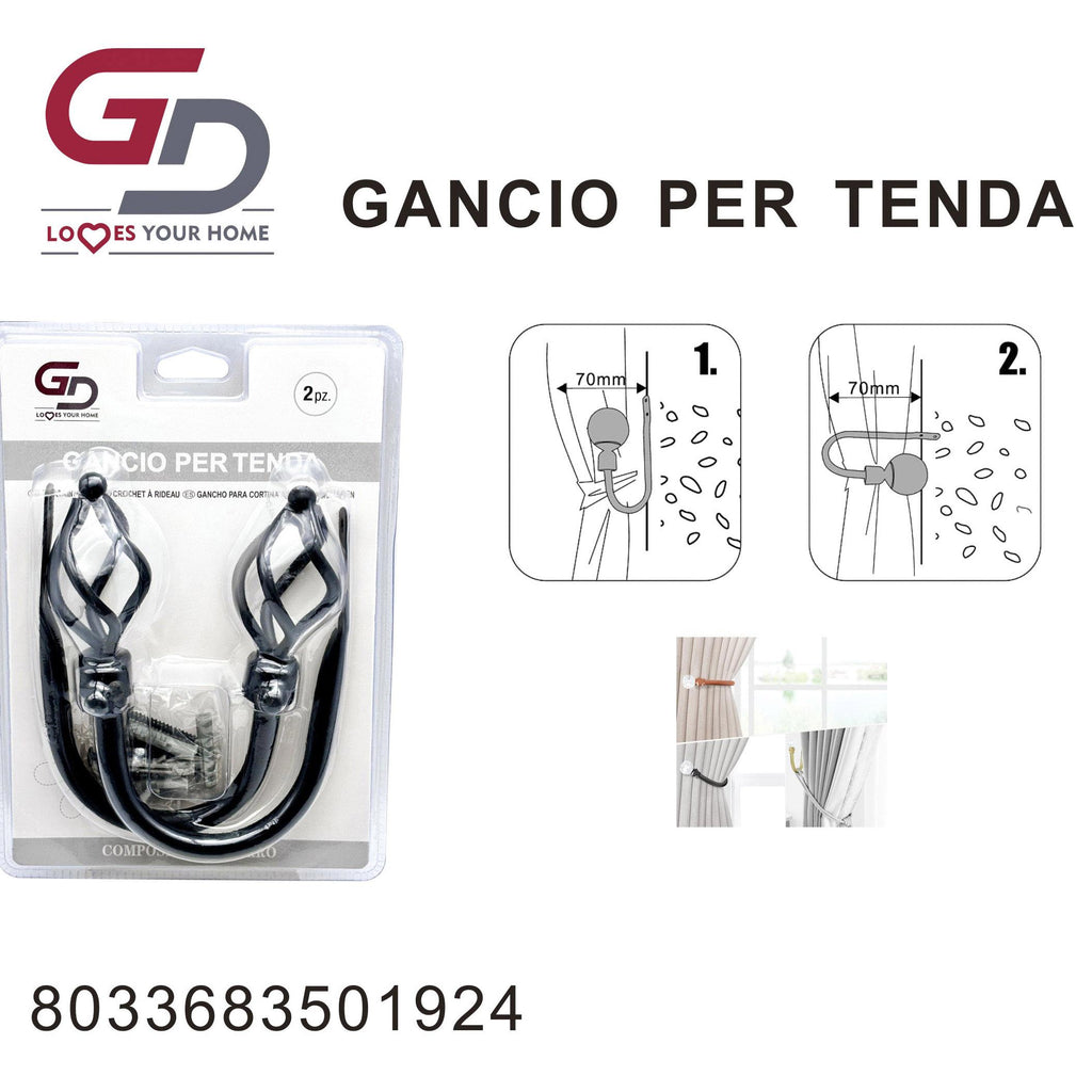 GD LOVES YOUR HOME Set 2 Ganci Decorativi per Tende - Ganci Metallici Premium per Tende, Doccia e Drappeggi - Antiruggine e Resistente