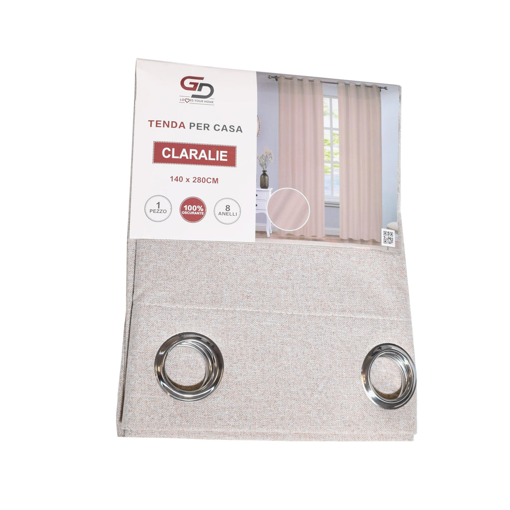 GD LOVES YOUR HOME Tenda Oscurante CLARALIE, Tessuto Effetto Lino a Doppio Strato, 140x280 cm, con Anelli in Acciaio Inox – Ideale per Soggiorno, Camera da Letto e Studio - 1 Pezzo