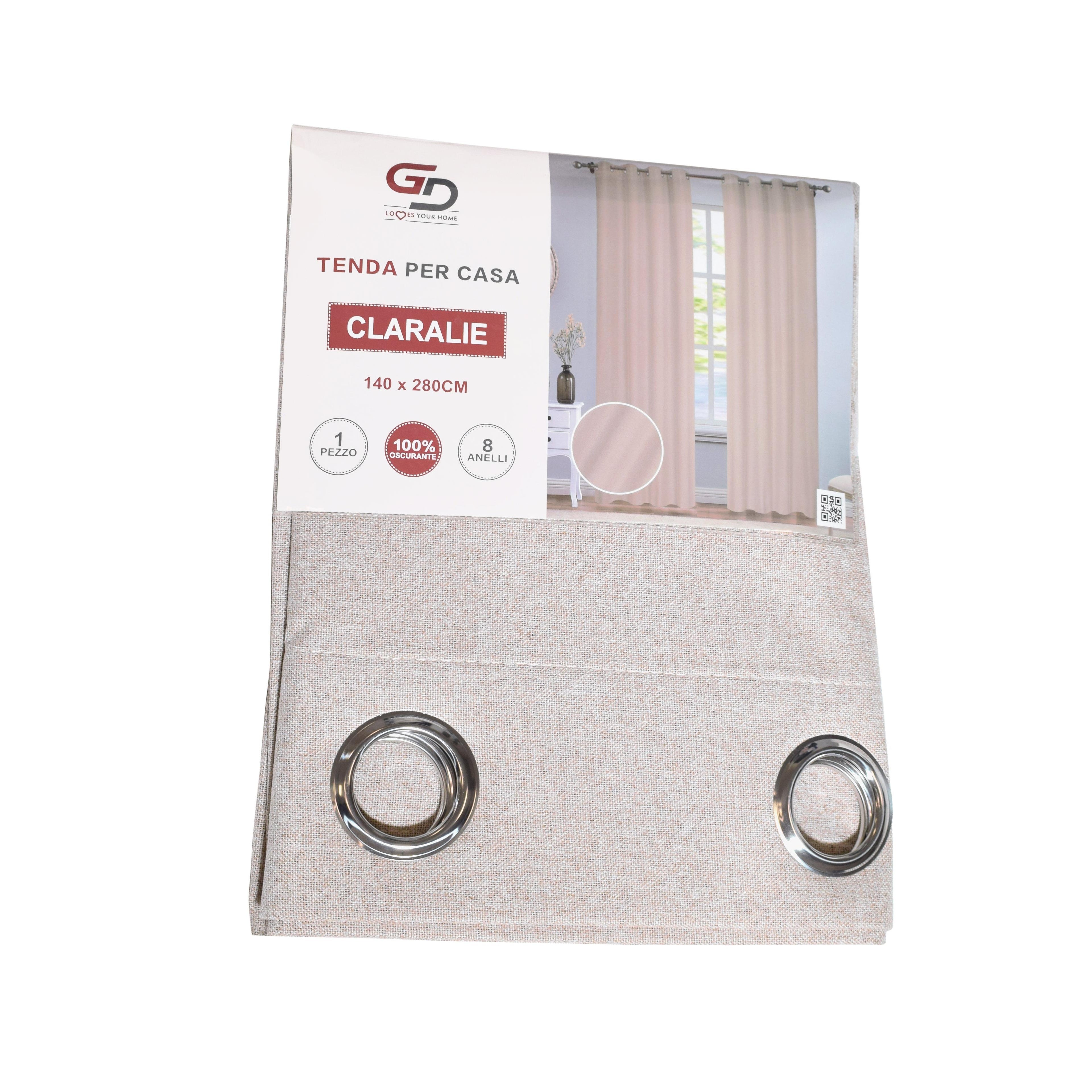 GD LOVES YOUR HOME Tenda Oscurante CLARALIE, Tessuto Effetto Lino a Doppio Strato, 140x280 cm, con Anelli in Acciaio Inox – Ideale per Soggiorno, Camera da Letto e Studio - 1 Pezzo