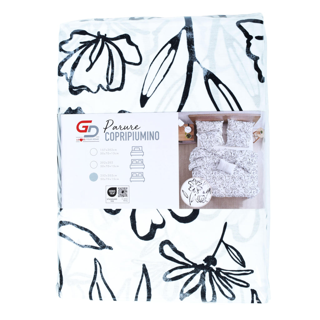 GD LOVES YOUR HOME Linea Parure Copripiumino – Fantasie Inchiostro di Primavera & Sogno di Giardino – Set 2 o 3 Pezzi con Federe – 3 Misure (Singolo, Piazza e Mezza, Matrimoniale) – Morbido, Traspirante e Facile da Lavare