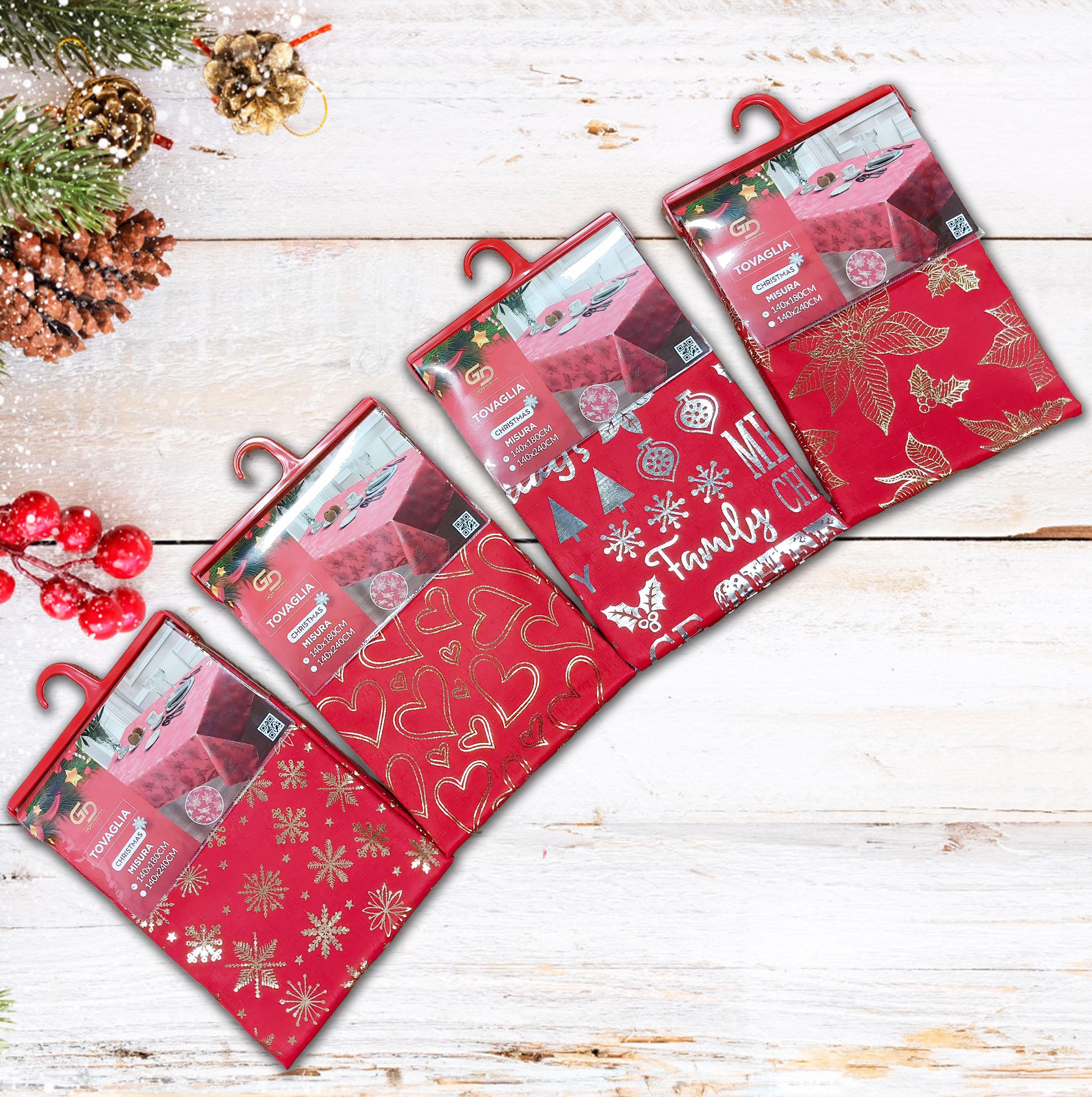 GD LOVES XMAS | Tovaglia Natalizia Antimacchia 140×240 cm • Fantasie Rosse per Tavola di Natale Elegante