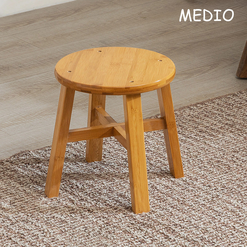 Sgabello Rotondo in Bambù Naturale | Seduta Compatta Multiuso per Casa e Bagno