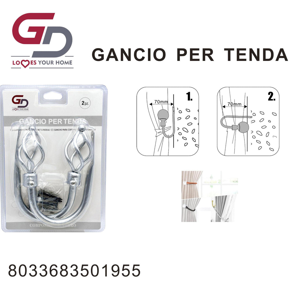 GD LOVES YOUR HOME Set 2 Ganci Decorativi per Tende - Ganci Metallici Premium per Tende, Doccia e Drappeggi - Antiruggine e Resistente