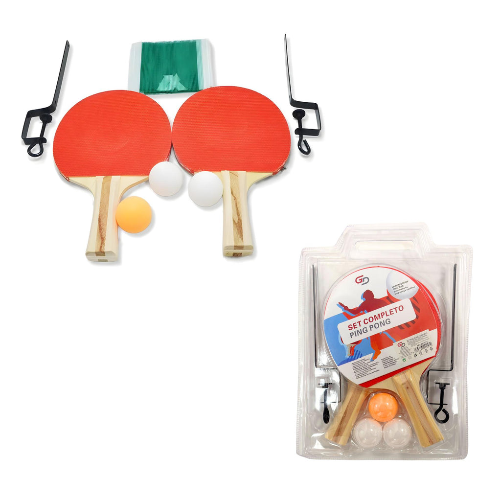 Set Completo Ping Pong con 2 Racchette, 3 Palline e Rete, Kit da Tavolo Tennis con Accessori Completi