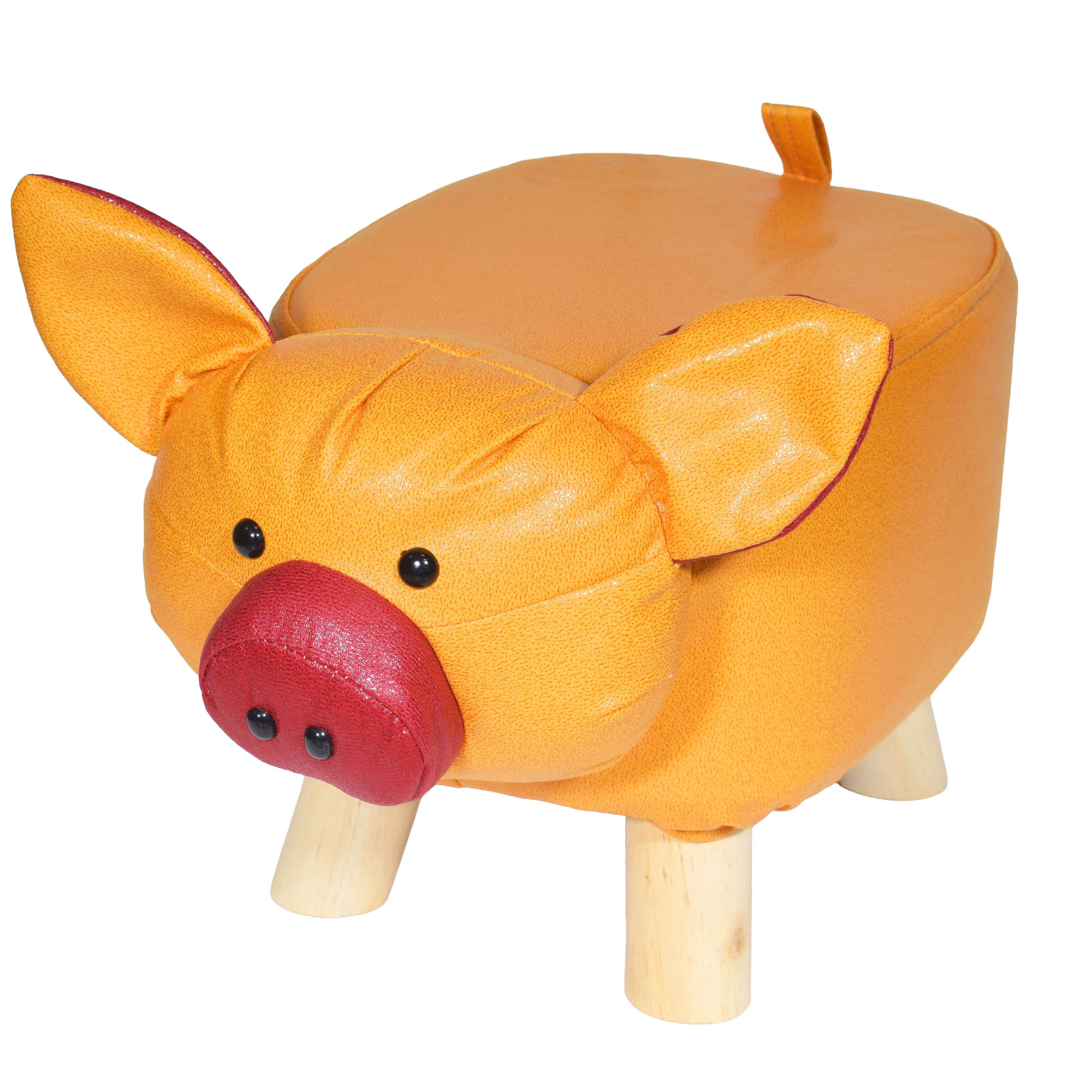 GD LOVES YOUR HOME Pouf Maialino H25 cm con gambe in legno | Sgabello animaletto imbottito, ideale come poggiapiedi e decoro per cameretta o salotto – 39 × 23 × 25 cm – 3 colori: Beige, Grigio, Giallo