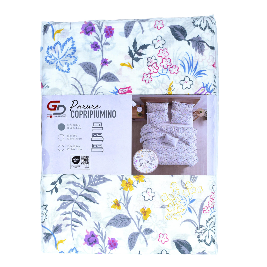 GD LOVES YOUR HOME Linea Parure Copripiumino – Fantasie Inchiostro di Primavera & Sogno di Giardino – Set 2 o 3 Pezzi con Federe – 3 Misure (Singolo, Piazza e Mezza, Matrimoniale) – Morbido, Traspirante e Facile da Lavare