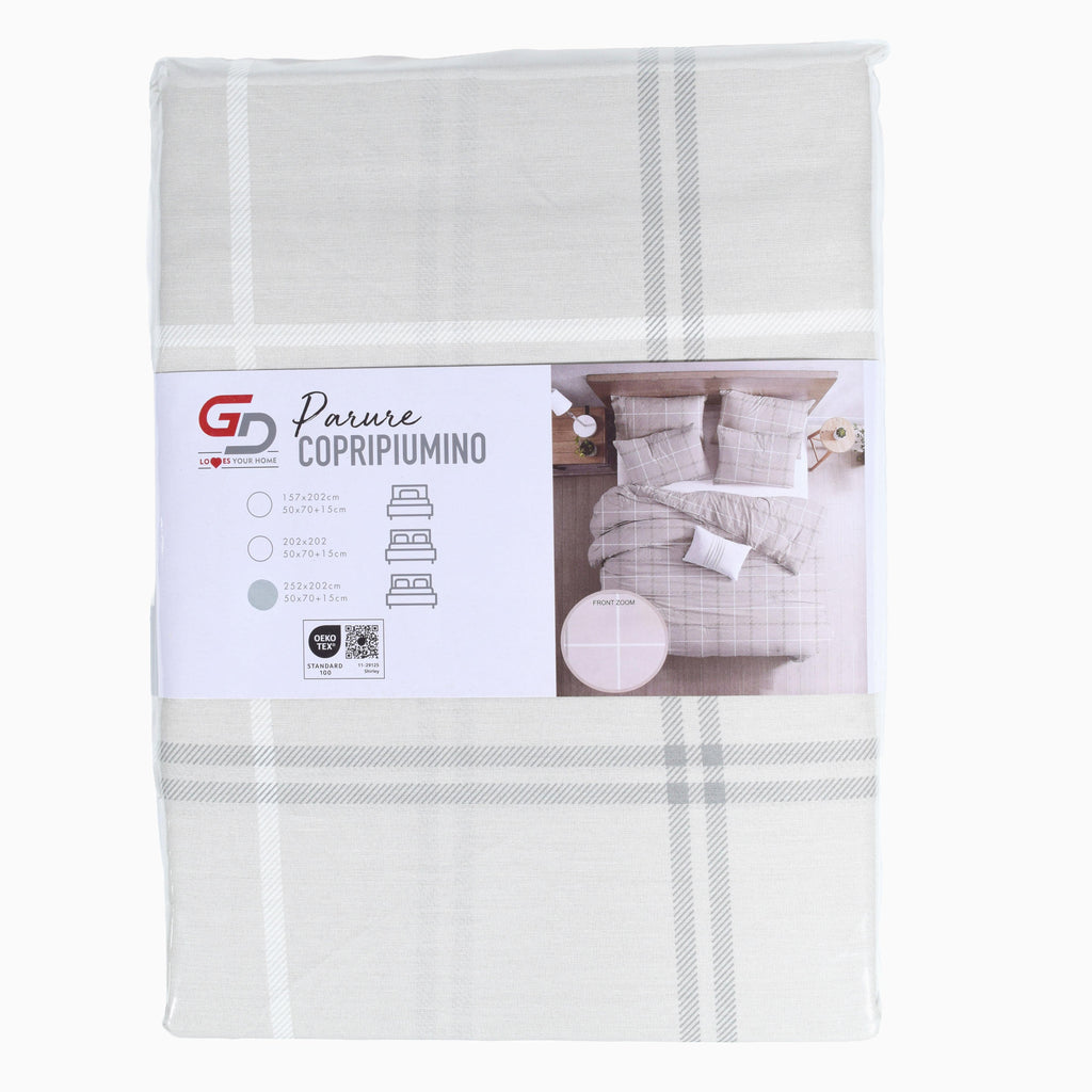 GD LOVES YOUR HOME Linea Parure Copripiumino – Fantasie Geometriche Nordic Chic – 4 Varianti (Righe, Quadri, Scacchi, Frecce) – Set 2 o 3 Pezzi con Federe – 3 Misure (Singolo, Piazza e Mezza, Matrimoniale)