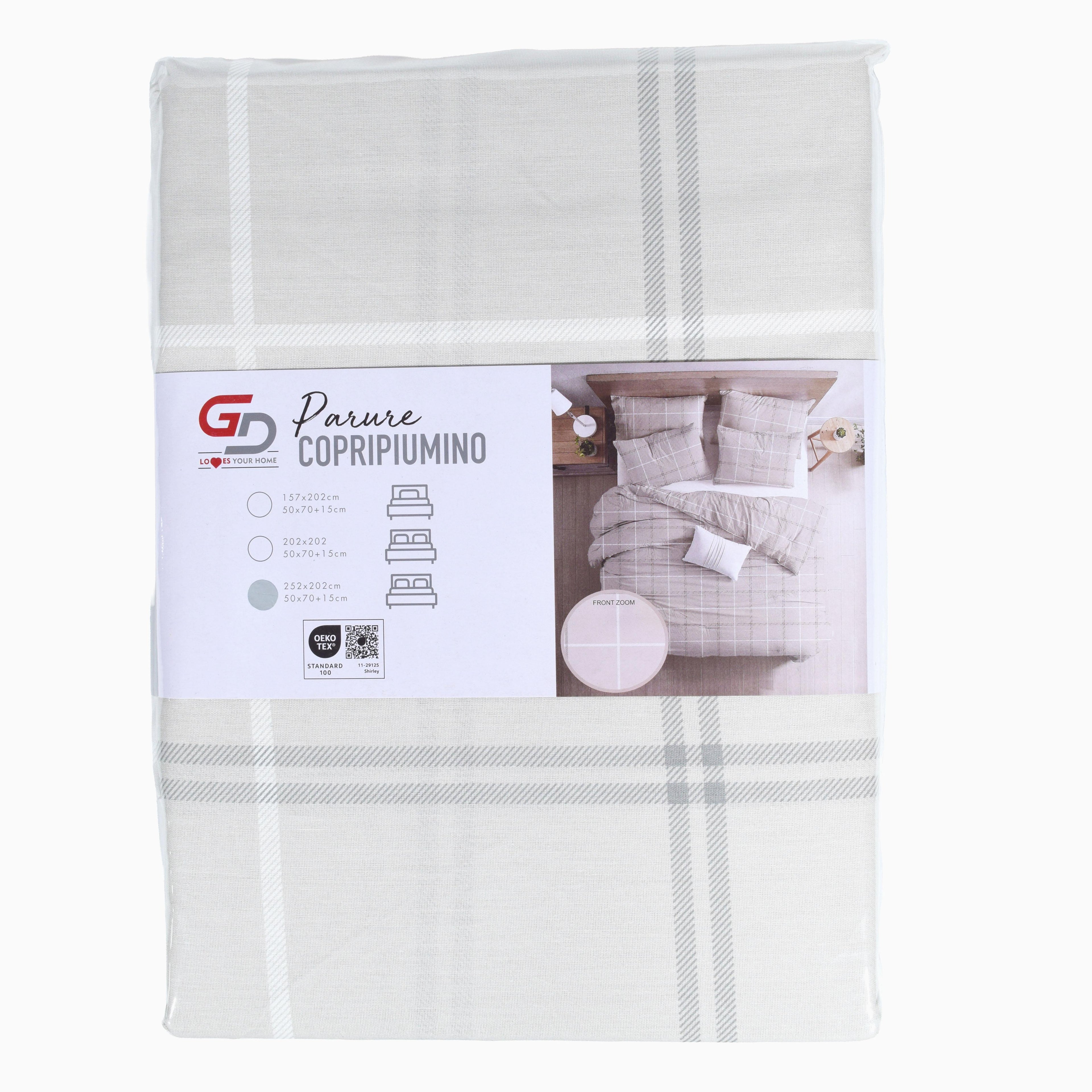 GD LOVES YOUR HOME Linea Parure Copripiumino – Fantasie Geometriche Nordic Chic – 4 Varianti (Righe, Quadri, Scacchi, Frecce) – Set 2 o 3 Pezzi con Federe – 3 Misure (Singolo, Piazza e Mezza, Matrimoniale)