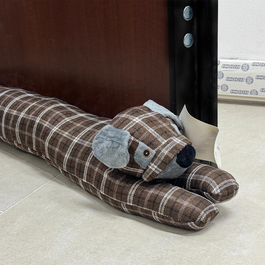 GD LOVES YOUR HOME Salsicciotto Fermaporta Cane 90 cm – Fermaporta Pesante/Appesantito, Paraspifferi sottoporta, Blocca Spifferi e Rumore – Tessuto effetto lino – Per Porte e Finestre – 4 Motivi: scozzese & spina di pesce