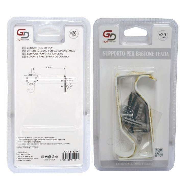GD LOVES YOUR HOME Supporto per Bastone Tenda in Metallo – Set 2 Pezzi – Staffe da Parete per Asta Ø fino a 20 mm – Fissaggio a Vite – per Cucina e Casa