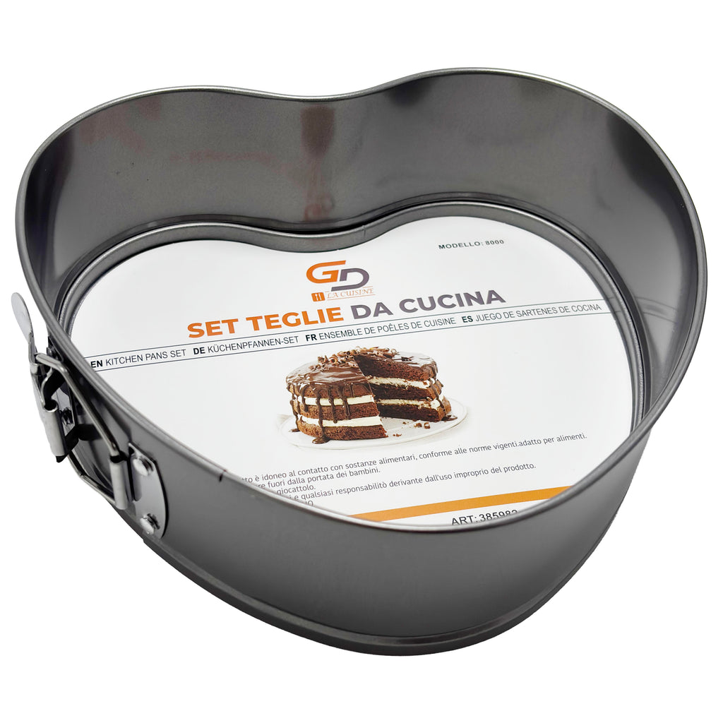 GD LA CUISINE Set Teglie per Torte 3 Pezzi 100% ACCIAIO Stampi da Forno Antiaderenti a Forma Quadrata, Rotonda e Cuore (22–26 cm) | Ideali per Dolci, Torte, Cheesecake e Dessert