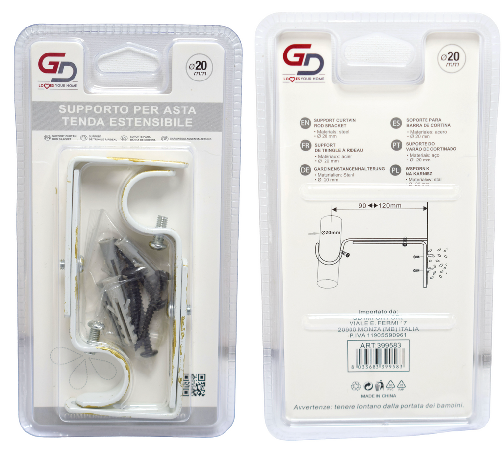 GD LOVES YOUR HOME Supporto per Bastone Tenda in Metallo – Set 2 Pezzi – Staffe da Parete per Asta Ø fino a 20 mm – Fissaggio a Vite – per Cucina e Casa
