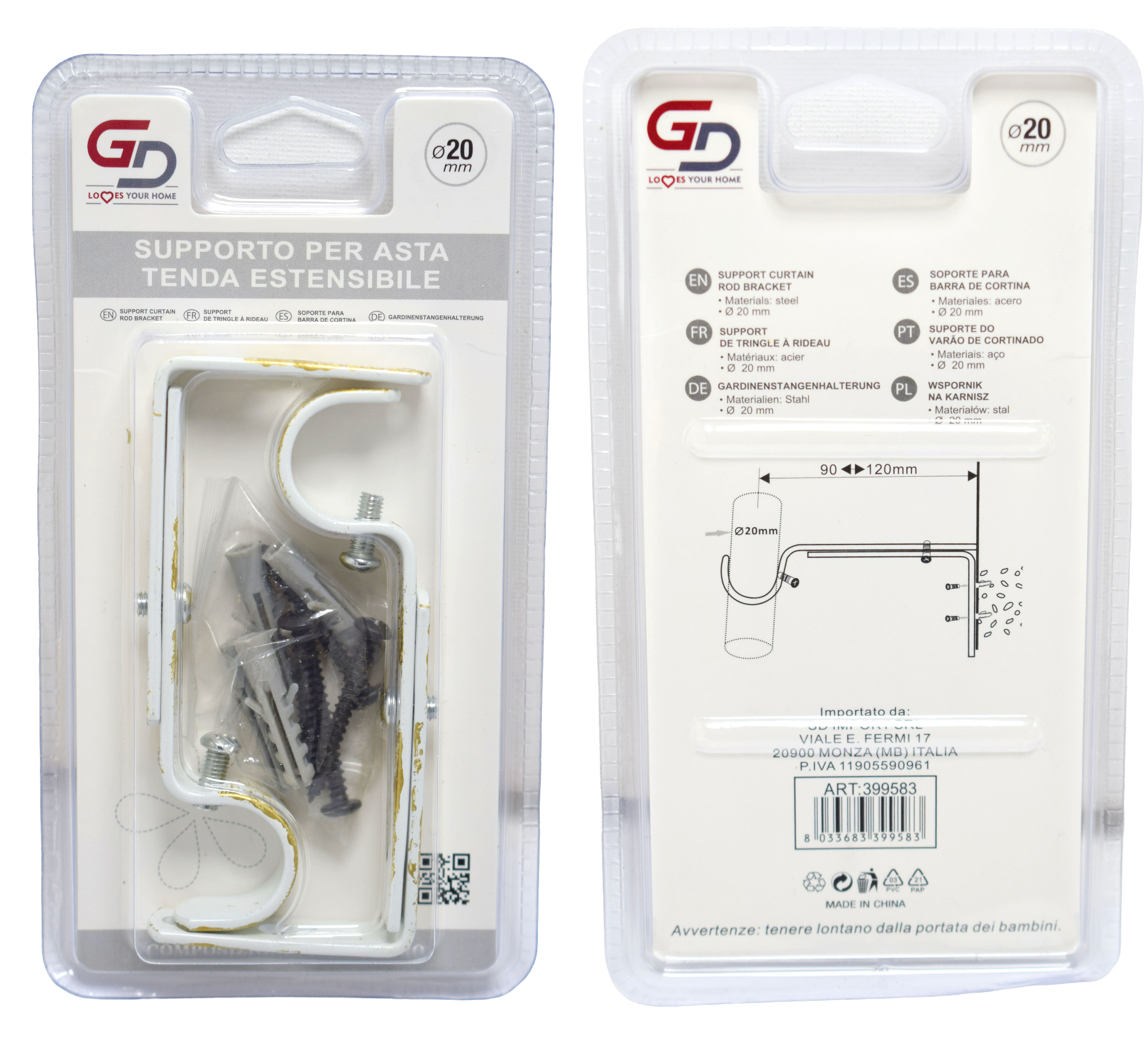GD LOVES YOUR HOME Supporto per Bastone Tenda in Metallo – Set 2 Pezzi – Staffe da Parete per Asta Ø fino a 20 mm – Fissaggio a Vite – per Cucina e Casa