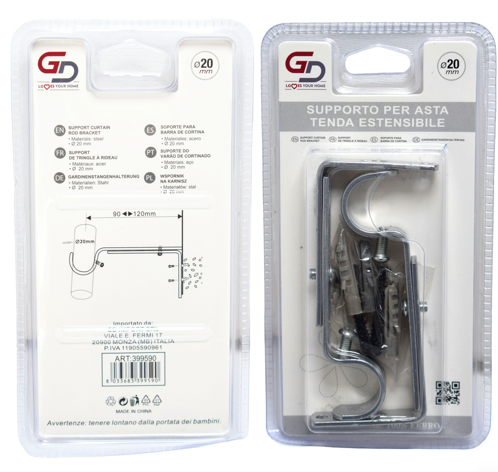 GD LOVES YOUR HOME Supporto per Bastone Tenda in Metallo – Set 2 Pezzi – Staffe da Parete per Asta Ø fino a 20 mm – Fissaggio a Vite – per Cucina e Casa