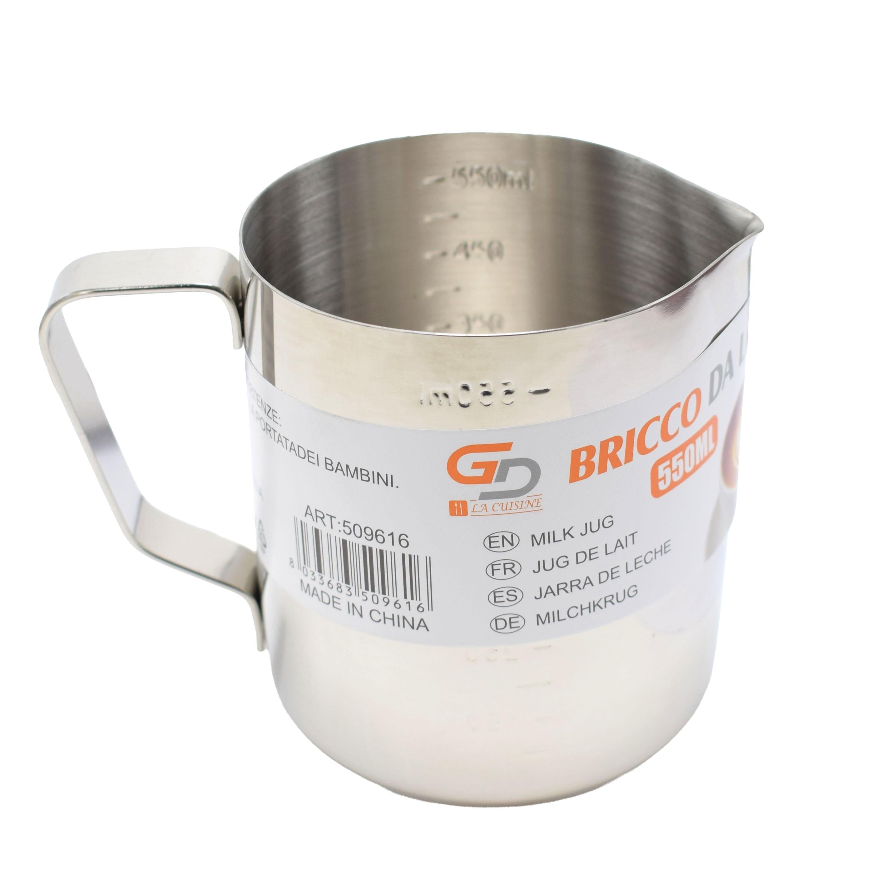 Bricco Latte GD LA CUISINE in Acciaio Inox 350/550/900ml – Perfetto per Montare Latte & Latte Art | Caraffa Barista con Beccuccio di Precisione per Cappuccino ed Espresso