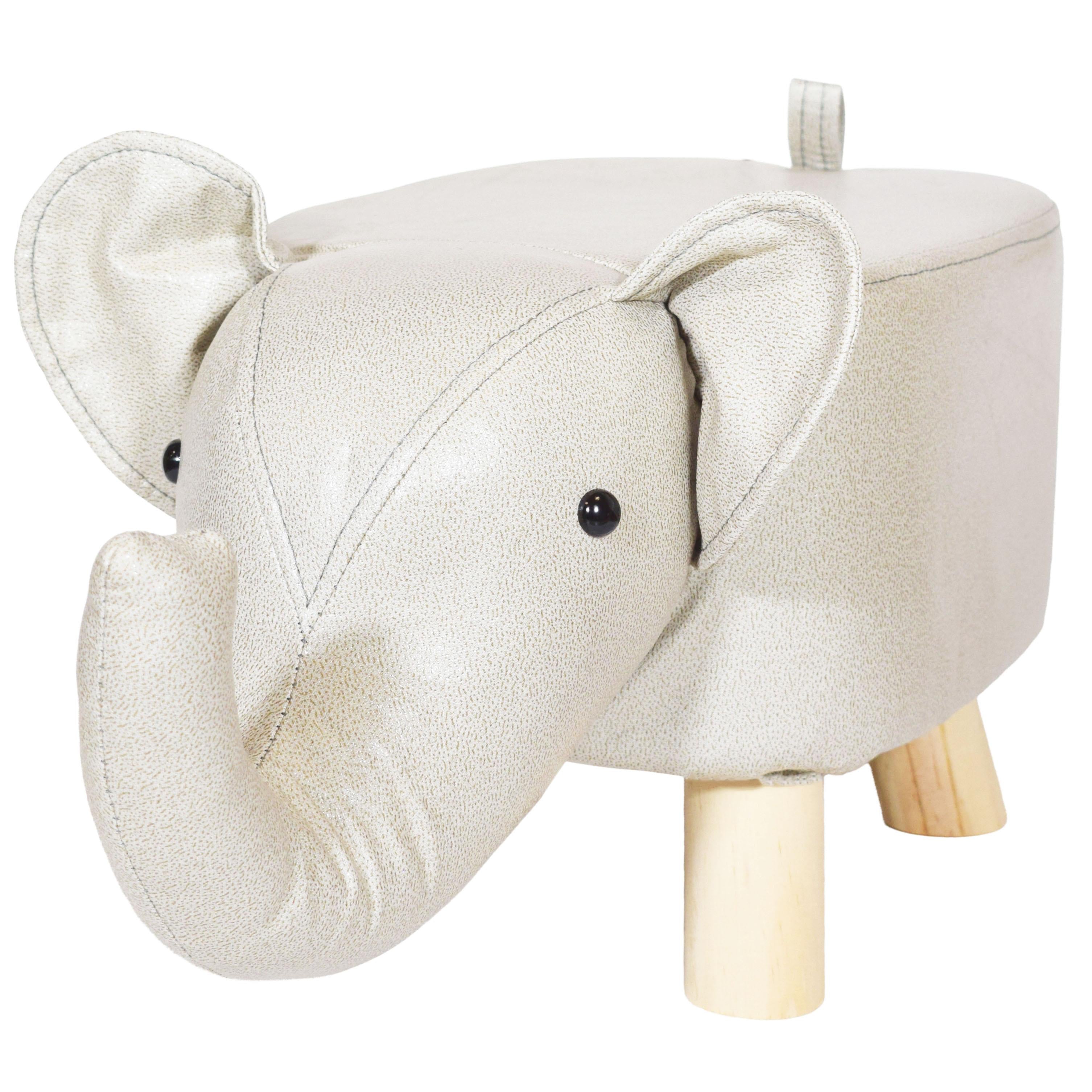 GD LOVES YOUR HOME Pouf Elefante H25 cm con gambe in legno | Sgabello animaletto imbottito, ideale come poggiapiedi e decoro per cameretta o salotto – 52 × 23 × H25 cm – 4 colori: Giallo, Grigio Basalto, Grigio Chiaro, Bianco panna