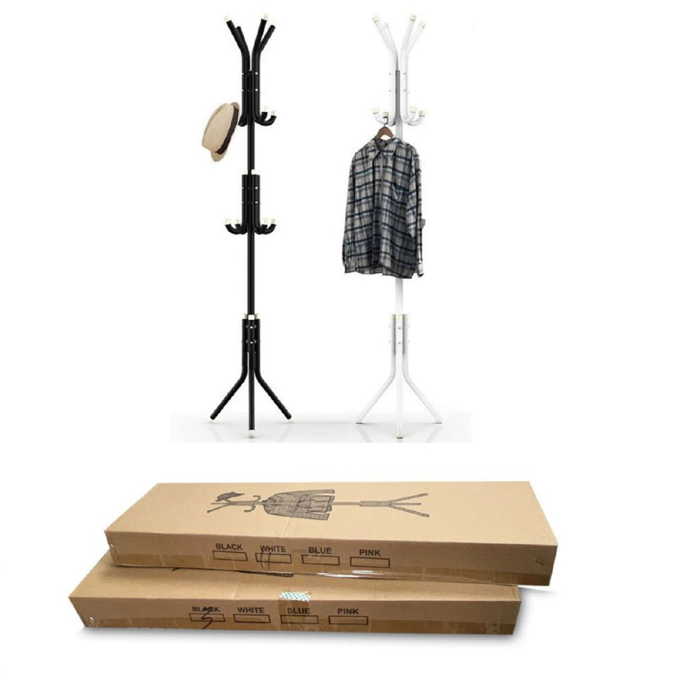 Appendiabiti da Terra Salvaspazio per Ingresso, Porta Abiti con Ganci Multipli, Altezza 170 cm, Base Stabile, Nero o Bianco