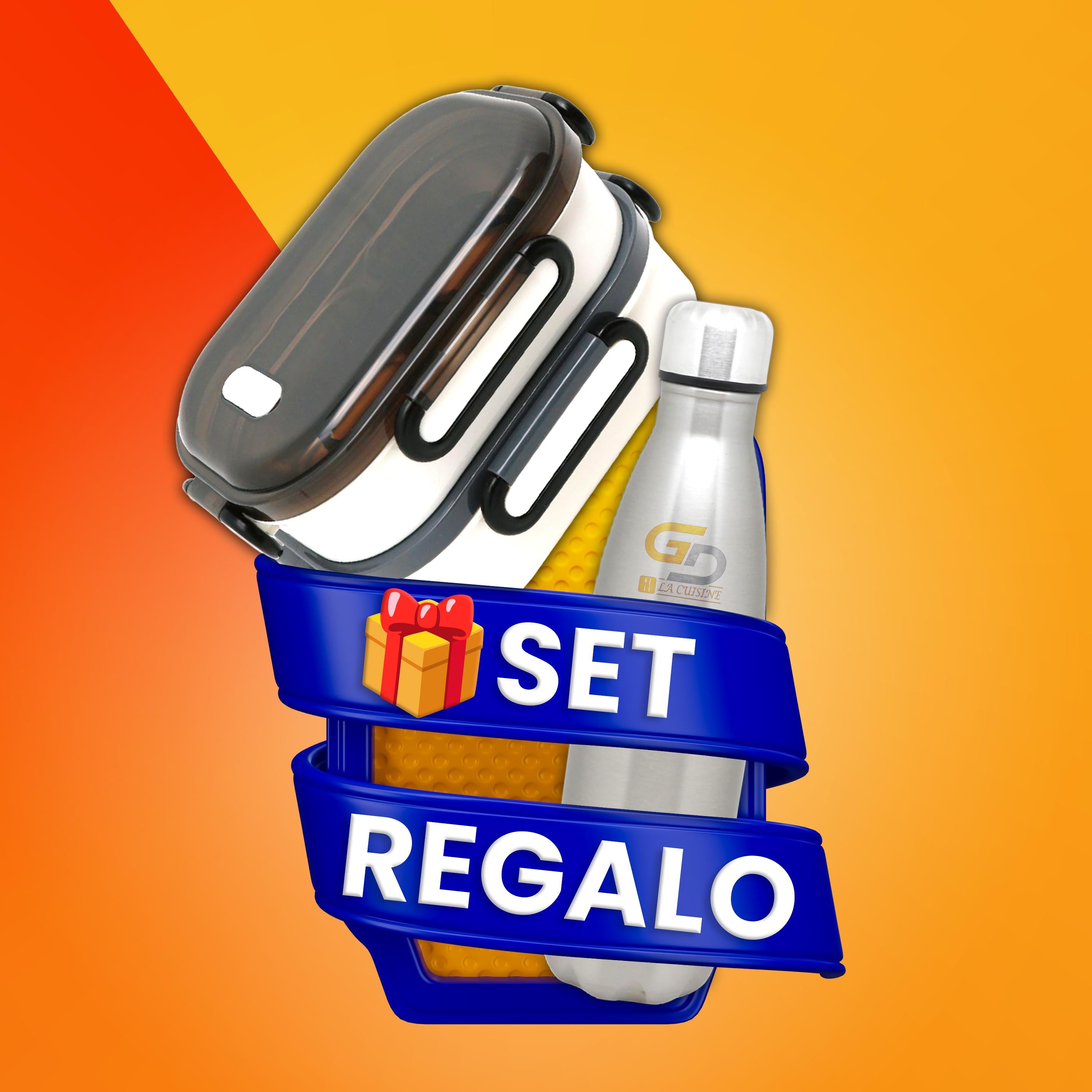 GD LA CUISINE Bottiglia Thermos Acciaio 500ml e Box Portapasto Ermetico 1 o 2 Strati | Set Regalo Lunch Box + Borraccia, Porta Pranzo da Asporto per Ufficio, Scuola e Viaggio