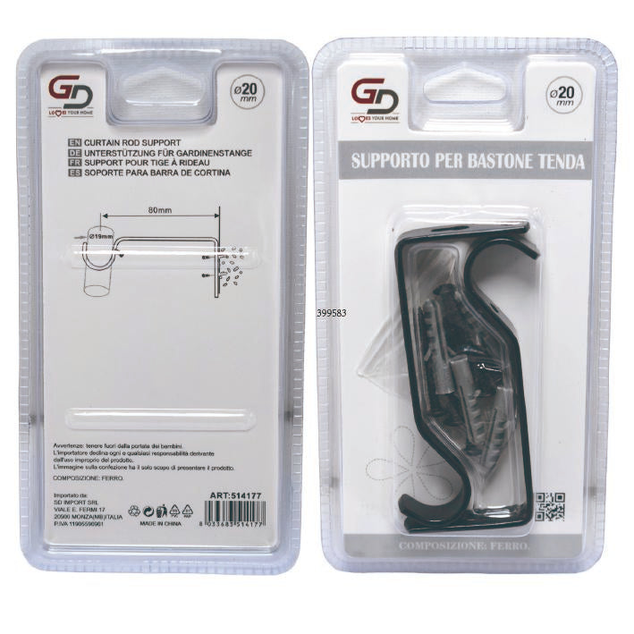 GD LOVES YOUR HOME Supporto per Bastone Tenda in Metallo – Set 2 Pezzi – Staffe da Parete per Asta Ø fino a 20 mm – Fissaggio a Vite – per Cucina e Casa