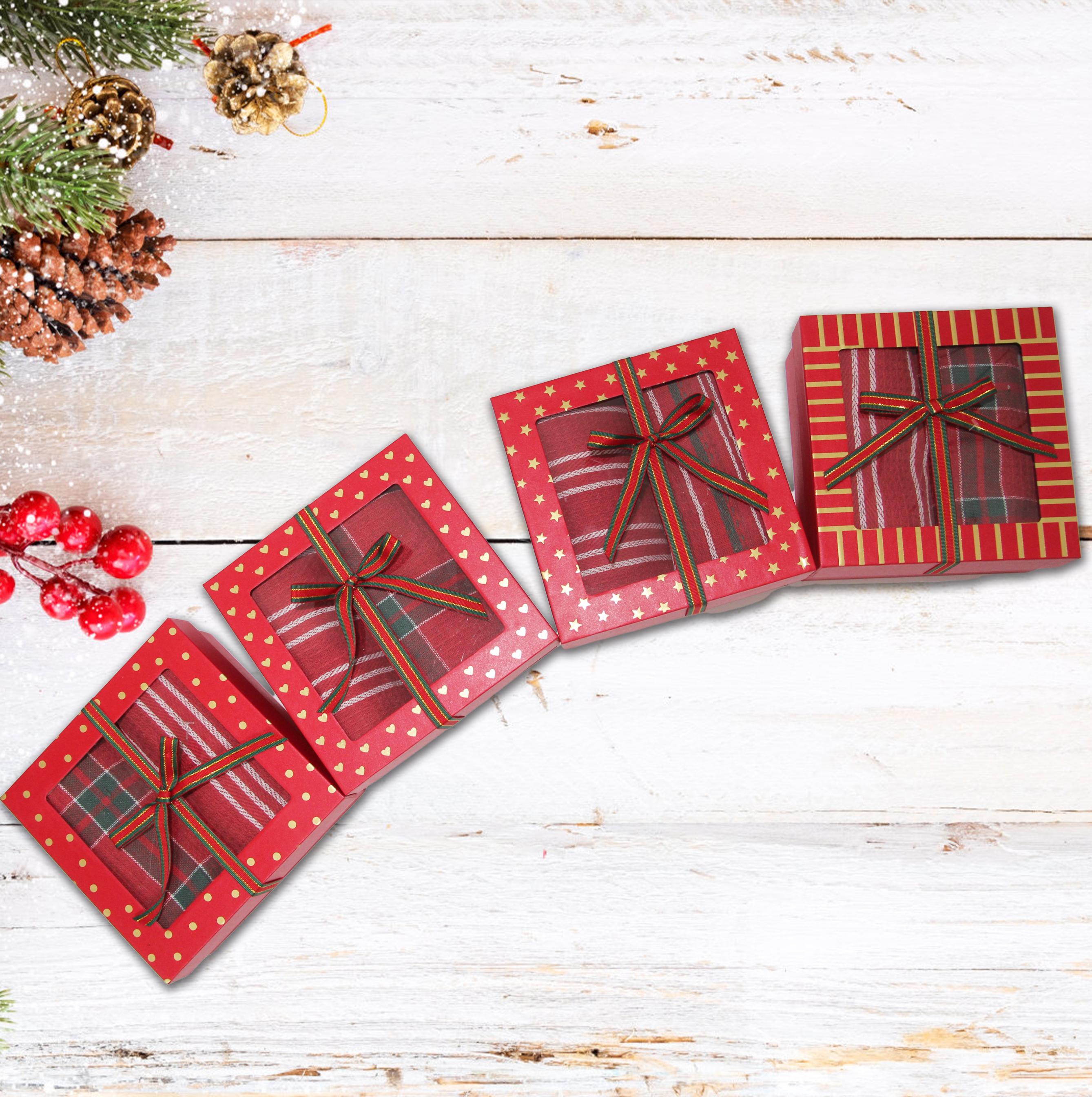 GD LOVES XMAS Set Regalo Natalizio in Scatola con Fiocco Tovaglietta 40*60CM Elegante per Tavola di Natale – 4 Varianti Buone Feste / Merry Christmas / Happy Christmas – Idea Regalo Pronta