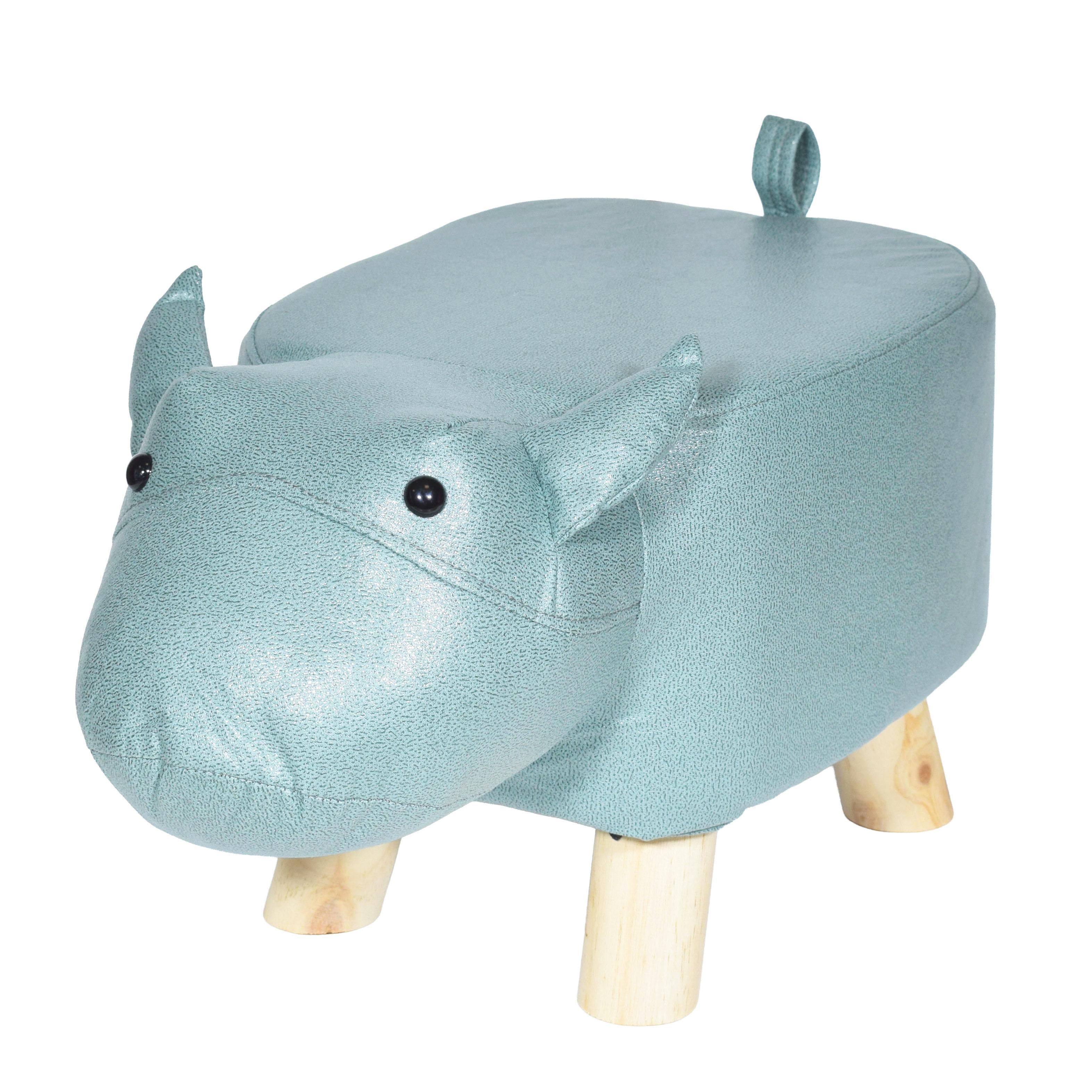 GD LOVES YOUR HOME Pouf Ippopotamo H25 cm con gambe in legno | Sgabello animaletto imbottito, ideale come poggiapiedi e decoro per cameretta o salotto – 42 × 24 × H25 cm – 4 colori: Caffè, Grigio Chiaro, Bianco panna, Blu petrolio