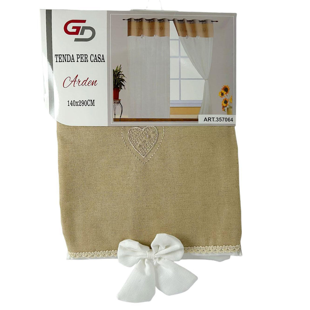 GD LOVES YOUR HOME Tenda da Cucina e Casa ARDEN Effetto Lino Beige e Bianco con Fiocco – Elegante, Luminosa, Pronta all’Uso