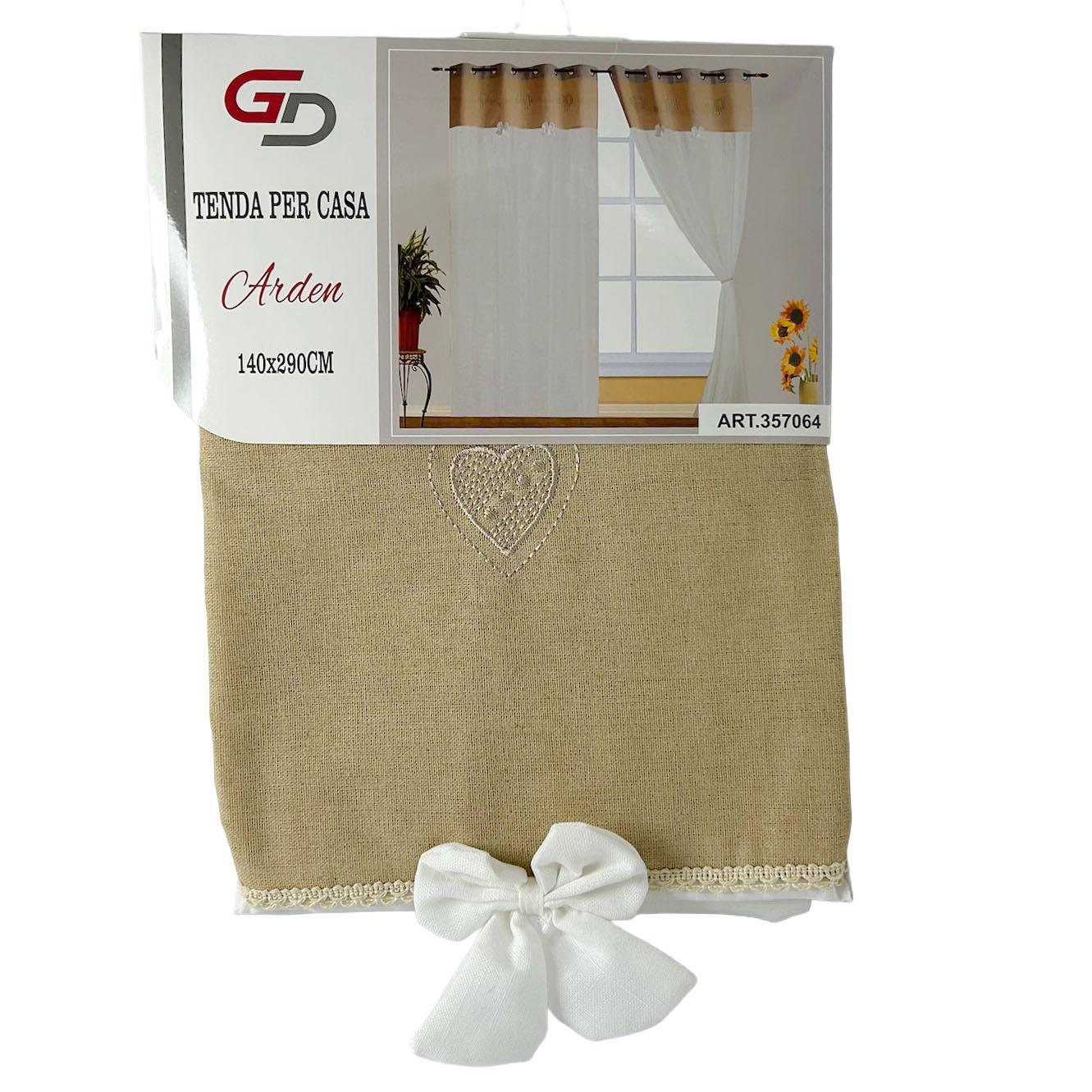 GD LOVES YOUR HOME Tenda da Cucina e Casa ARDEN Effetto Lino Beige e Bianco con Fiocco – Elegante, Luminosa, Pronta all’Uso