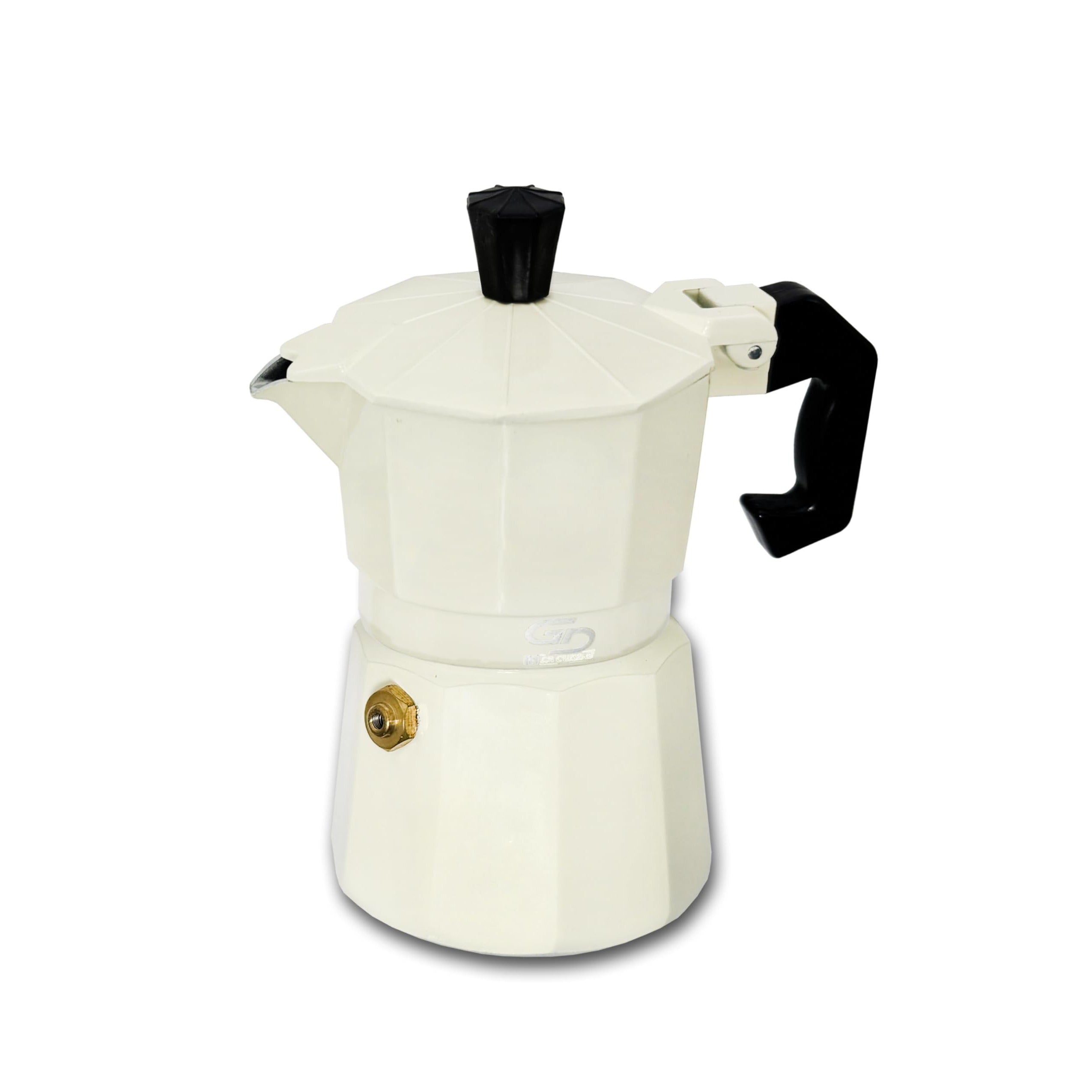 GD LOVES YOUR HOME Caffettiera Moka in alluminio 1–6 tazze | valvola di sicurezza, manico antiscottatura | per fornelli gas/elettrico/vetroceramica (no induzione) – 5 colori