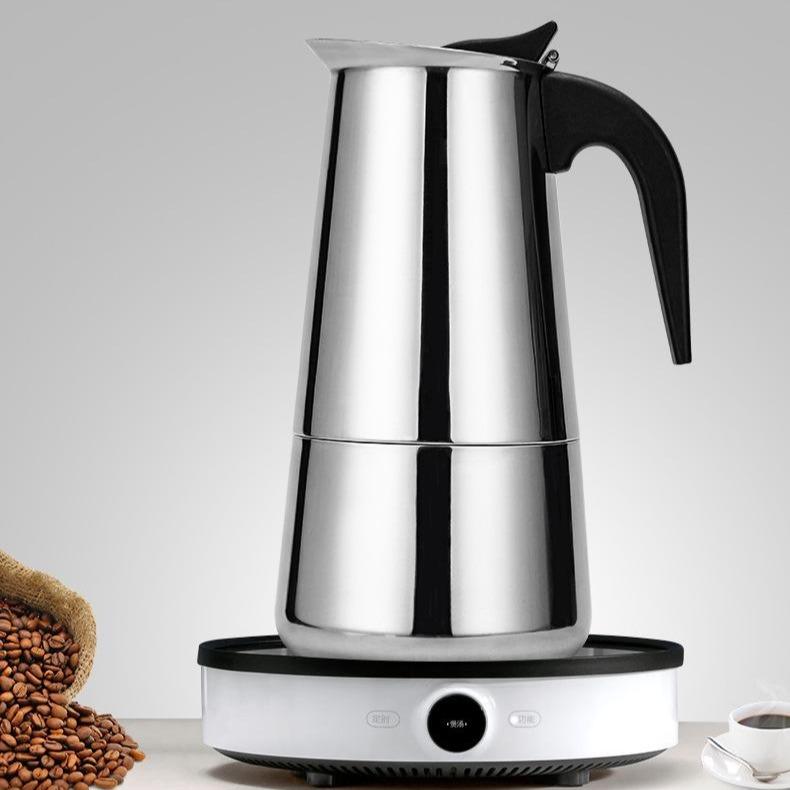 GD LOVES YOUR HOME Caffettiera Moka in Acciaio Inox per Piano Cottura (Induzione/Gas) – 2/4/6 Tazze – Valvola di sicurezza e manico antiscottatura – Finitura acciaio lucido