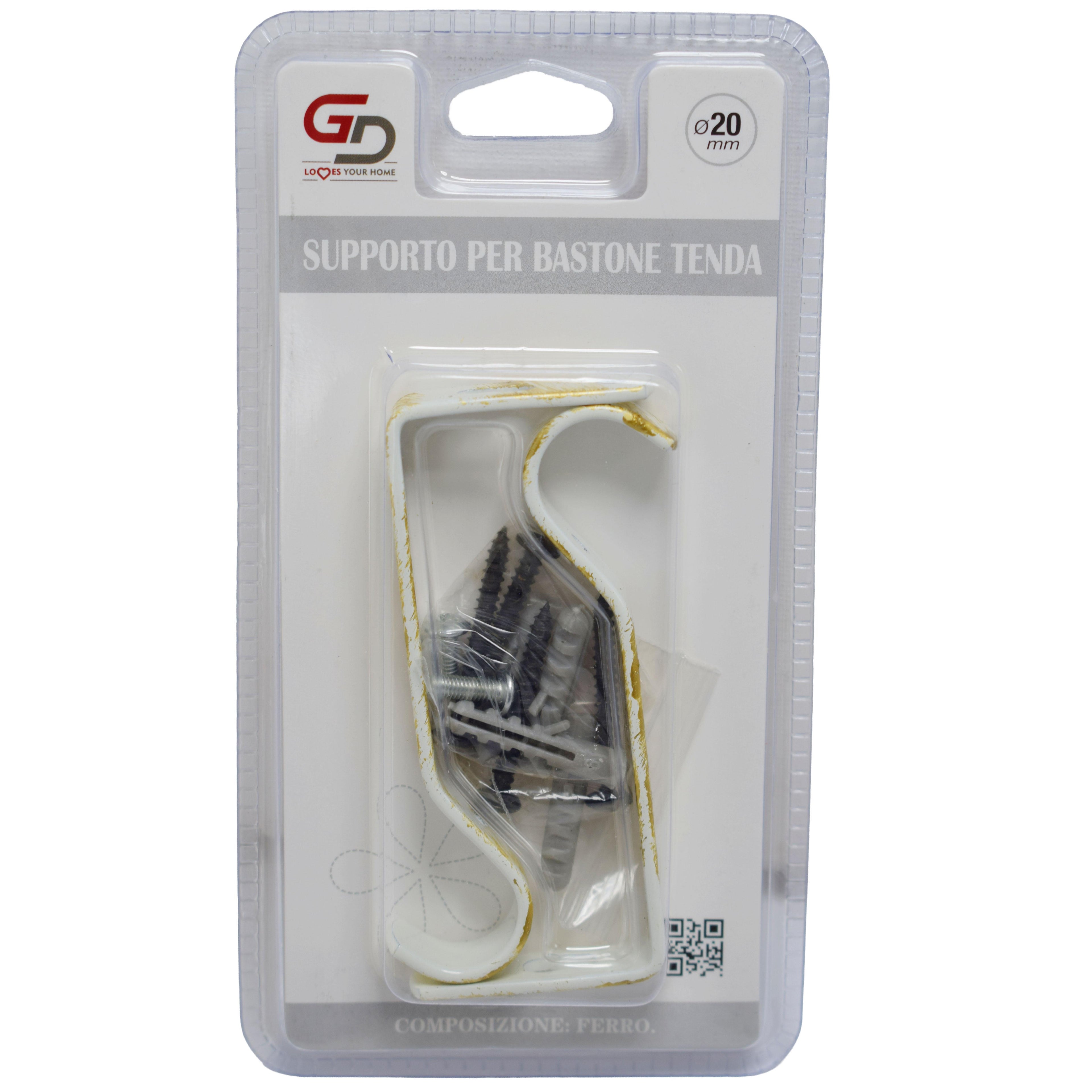 GD LOVES YOUR HOME Supporto per Bastone Tenda in Metallo – Set 2 Pezzi – Staffe da Parete per Asta Ø fino a 20 mm – Fissaggio a Vite – per Cucina e Casa