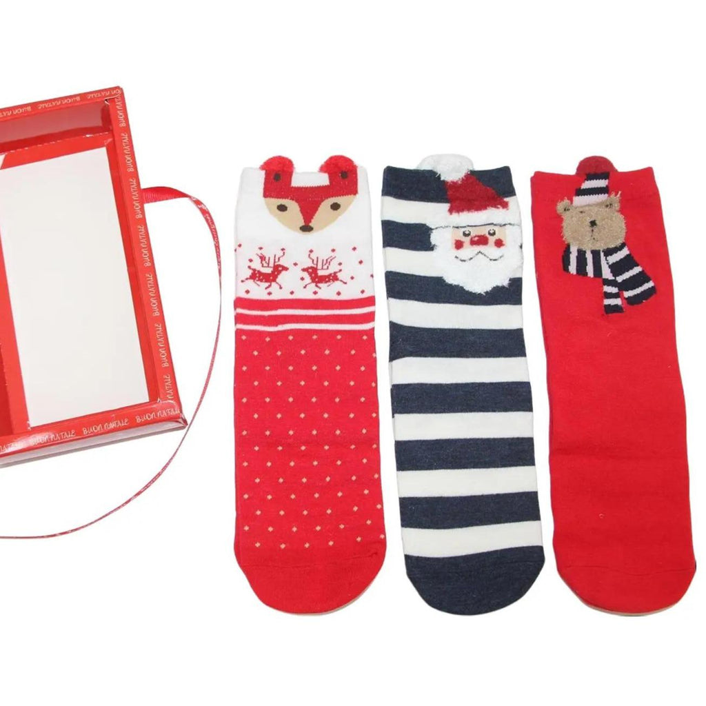 GD LOVES XMAS Set Regalo Calzini Natalizi Morbidi in Cotone – 3 o 4 Paia in Confezione Regalo con Fiocco  Fantasie Invernali e Natalizie