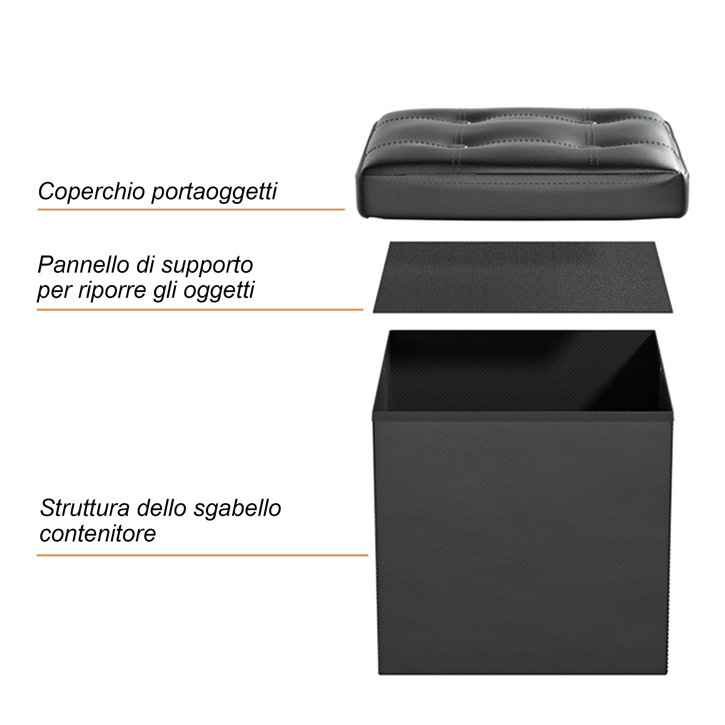 GD LOVES YOUR HOME – Pouf Pieghevole in Ecopelle con Pietre Decorative, Contenitore Portaoggetti e Sgabello Imbottito – 38×38×38 cm, Disponibile in 4 Eleganti Colori